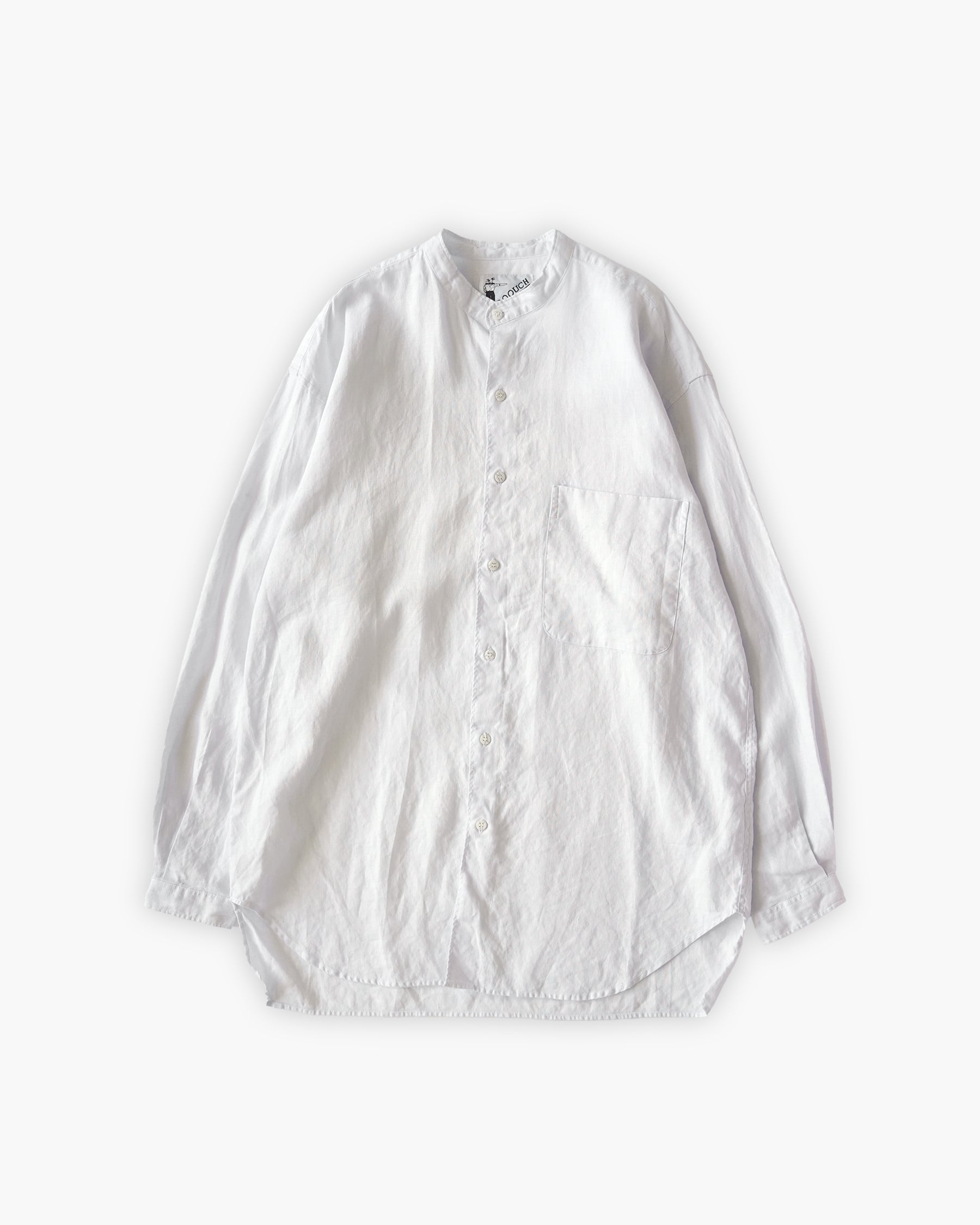 "GOOUCH" 100% Linen Collarless L/S Shirt - White