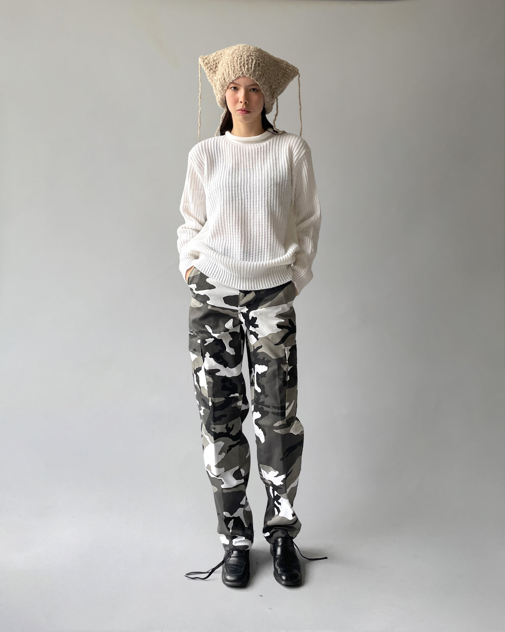 Acrylic Crew Neck White Sweater