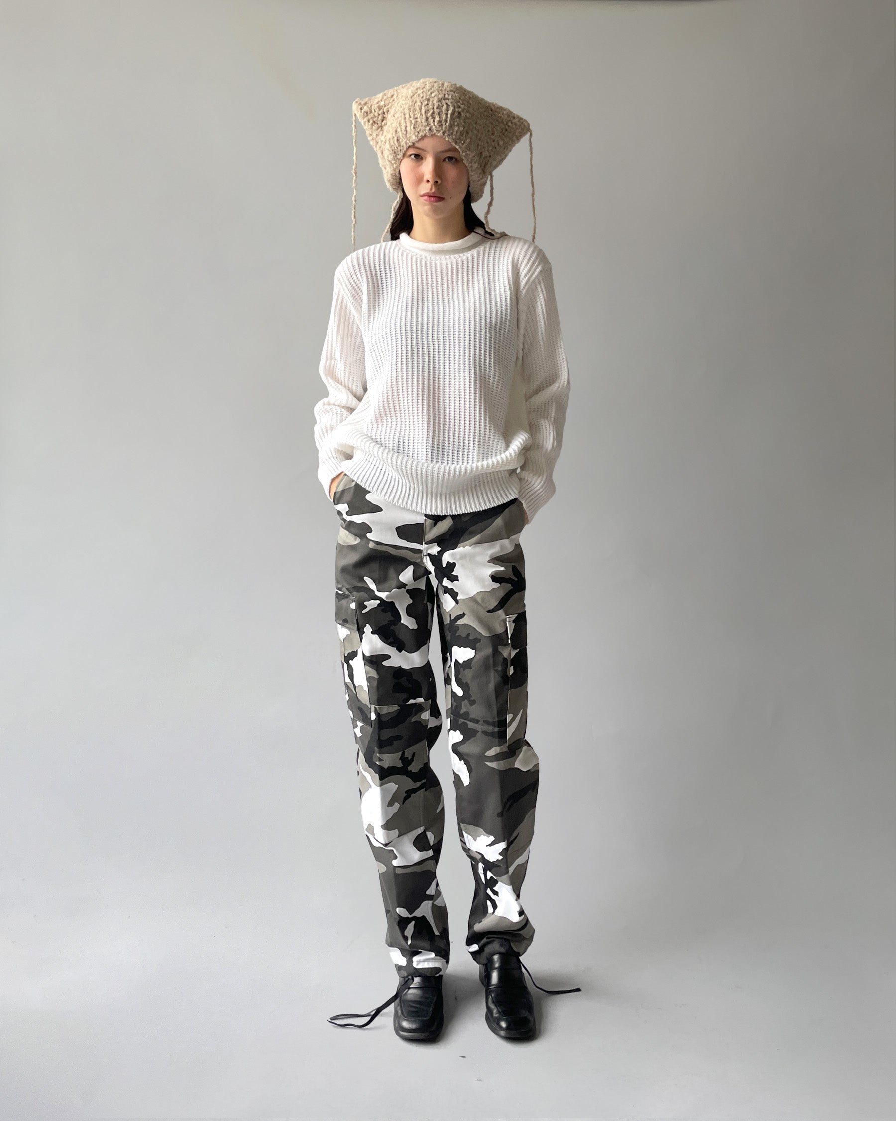 Acrylic Crew Neck White Sweater
