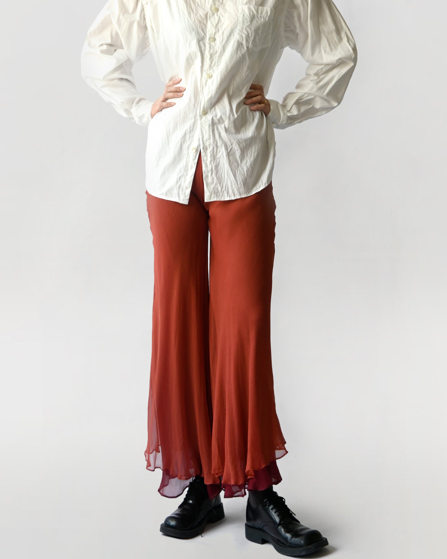 "ROMEO GIGLI" Silk Flare Pants - Orange