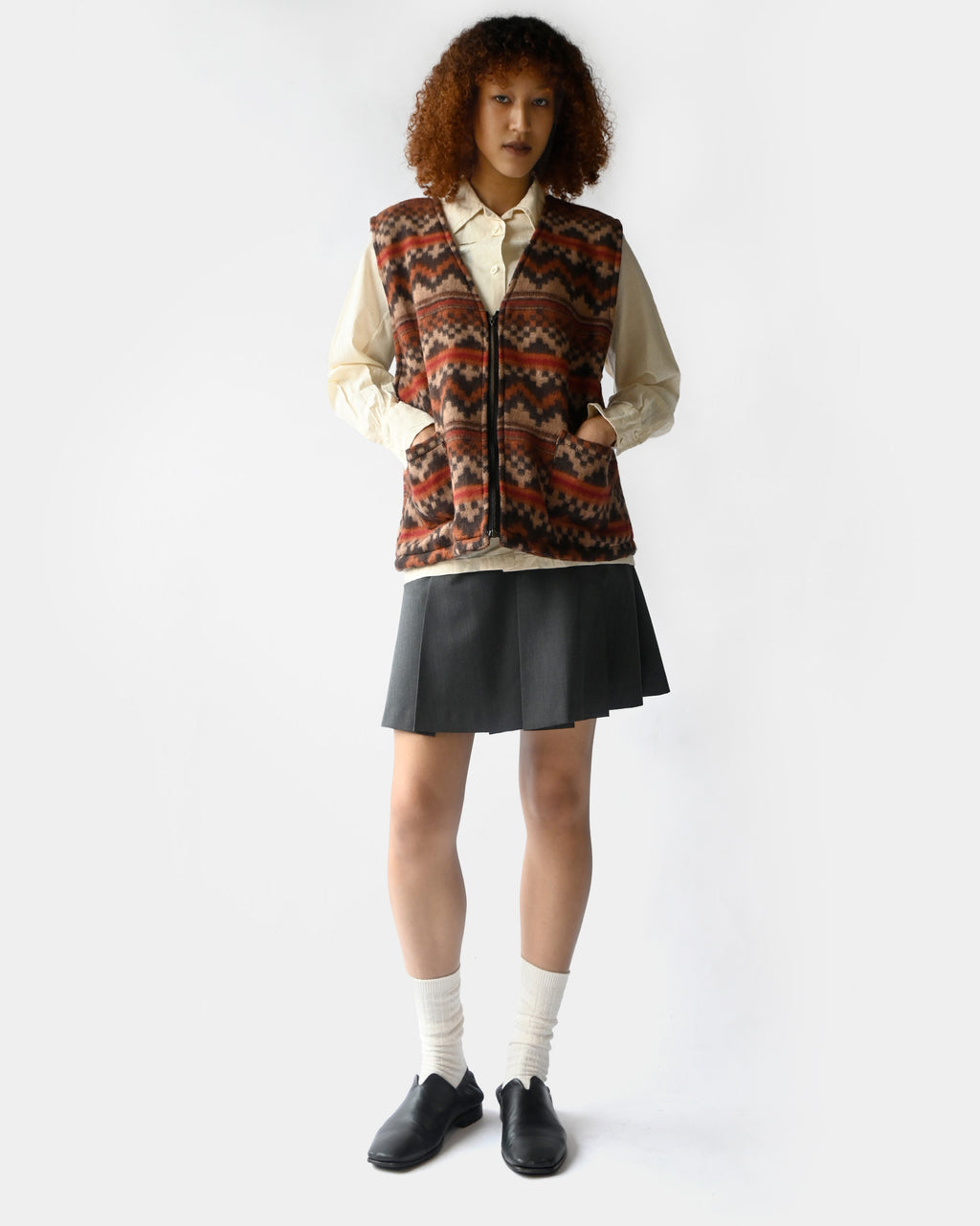 Patterned Zip Vest - Red