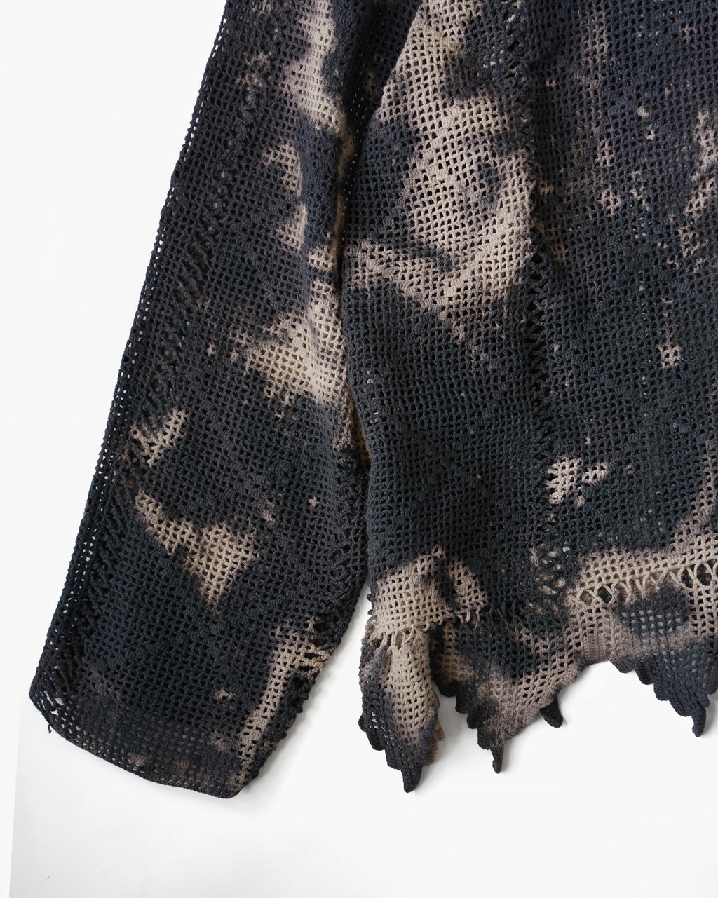 Bleach Dyed Openwork Knit Top with Jagged Hem