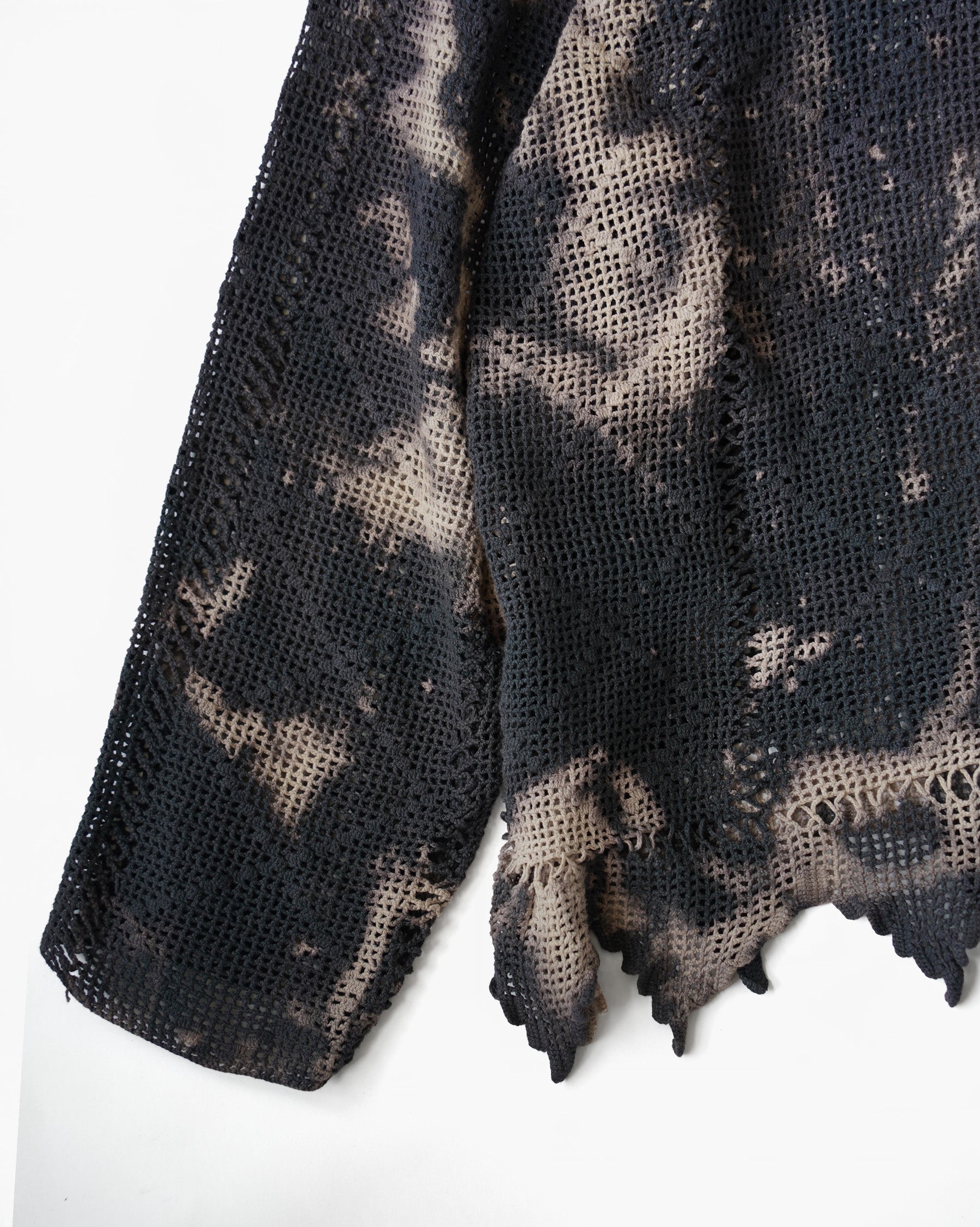 Bleach Dyed Openwork Knit Top with Jagged Hem