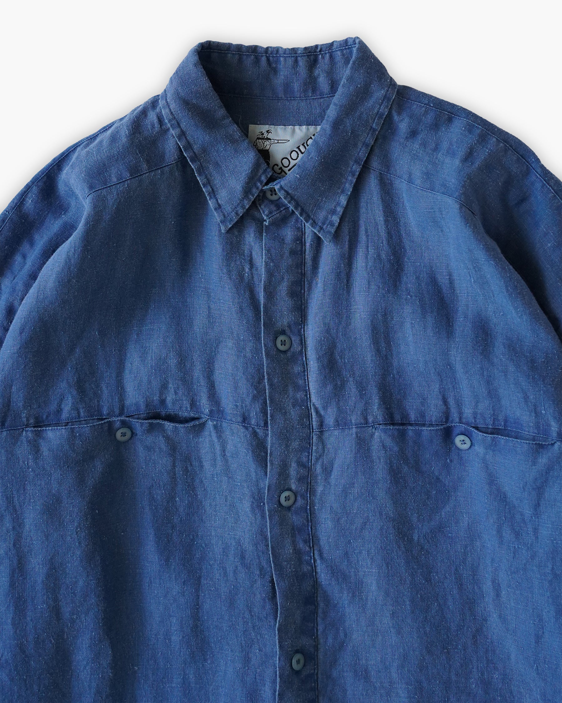 "GOOUCH" 100% Linen L/S Shirt - Blue