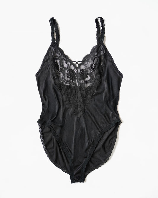 Black Lace Bodysuit with Snap Closure