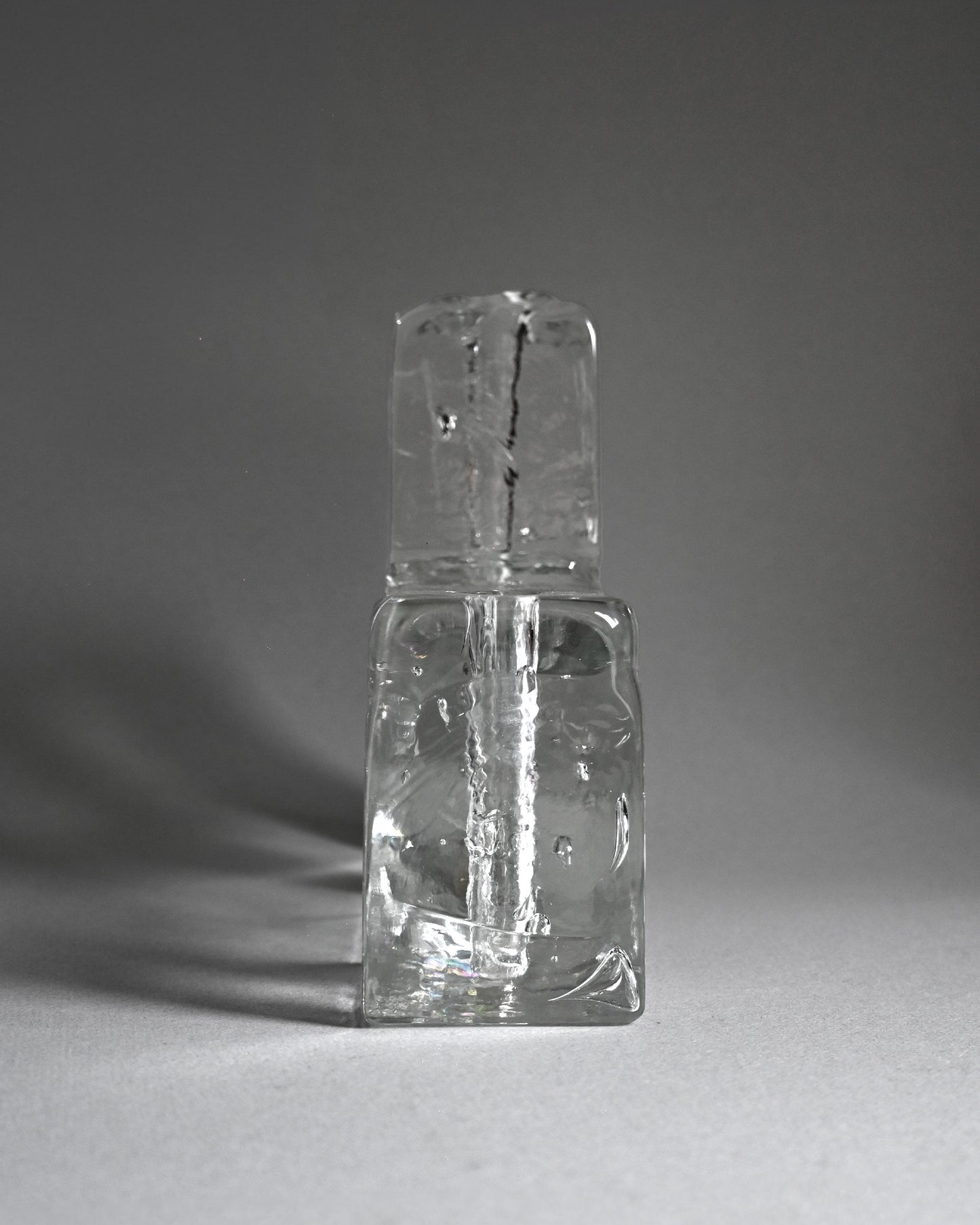 Mid-Century Asymmetry Block Glass Vase