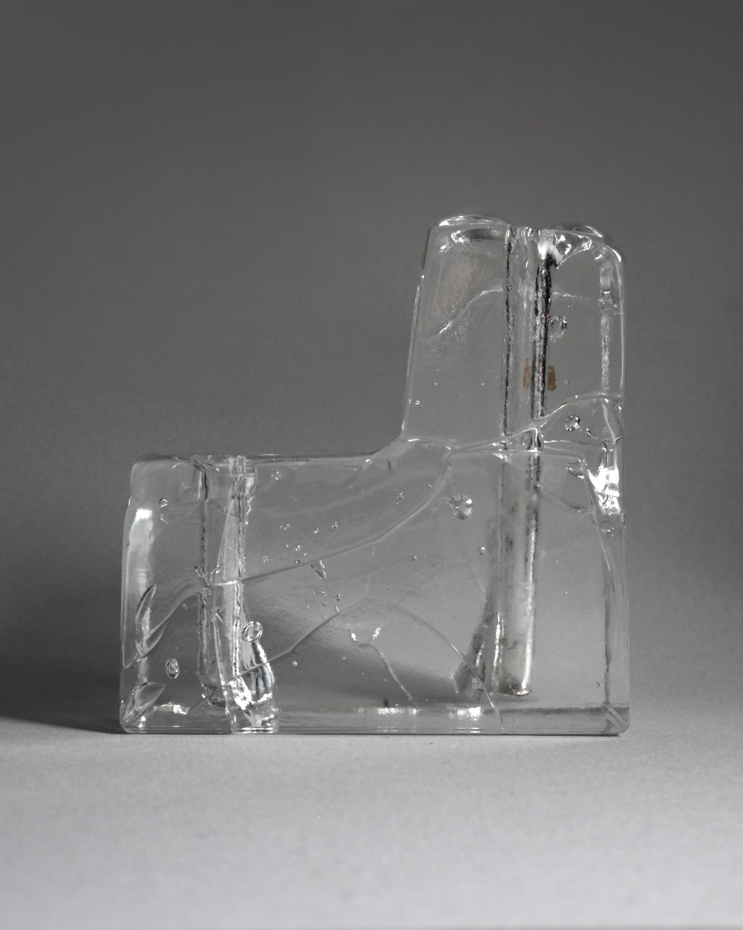 Mid-Century Asymmetry Block Glass Vase