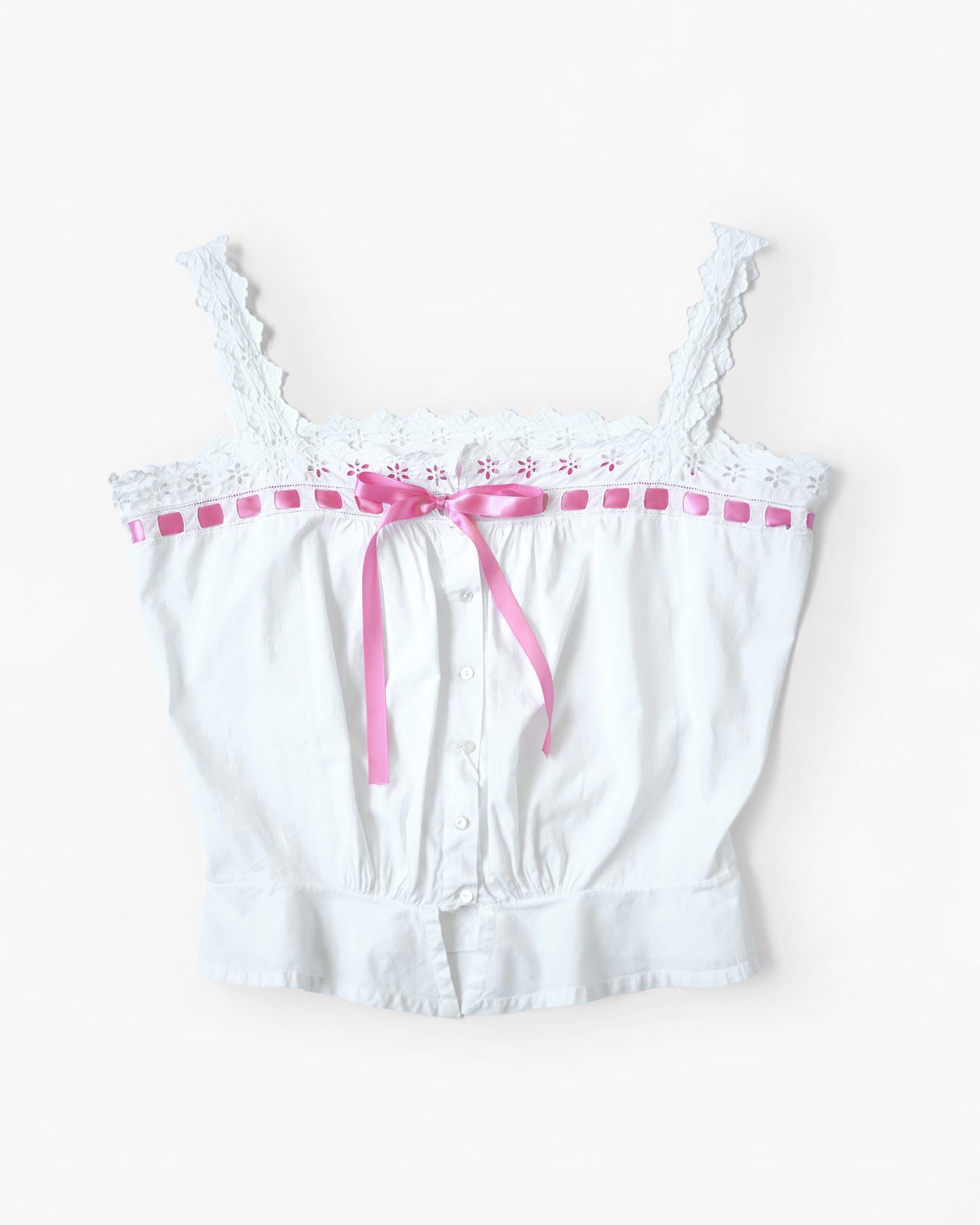 Pink Ribbon Eyelet Camisole Made in France
