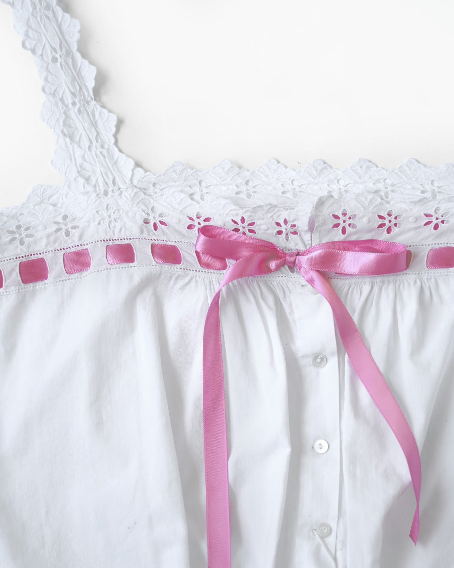 Pink Ribbon Eyelet Camisole Made in France