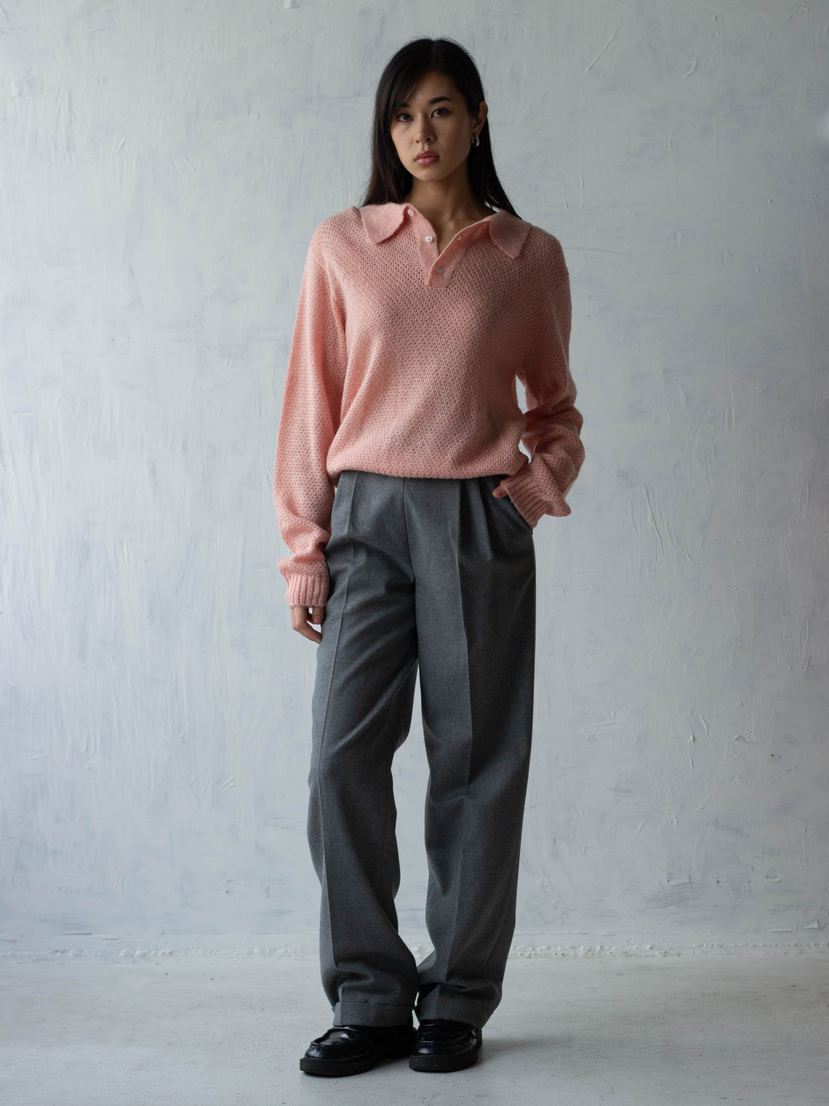 [Pre-order] Mohair Blend Knit Polo - Pink