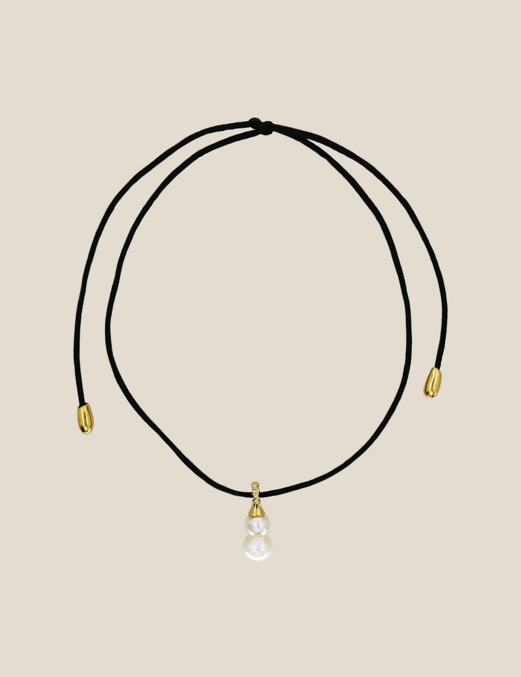 "Isabella Etou" Crinkle Pearl Black Cord Necklace