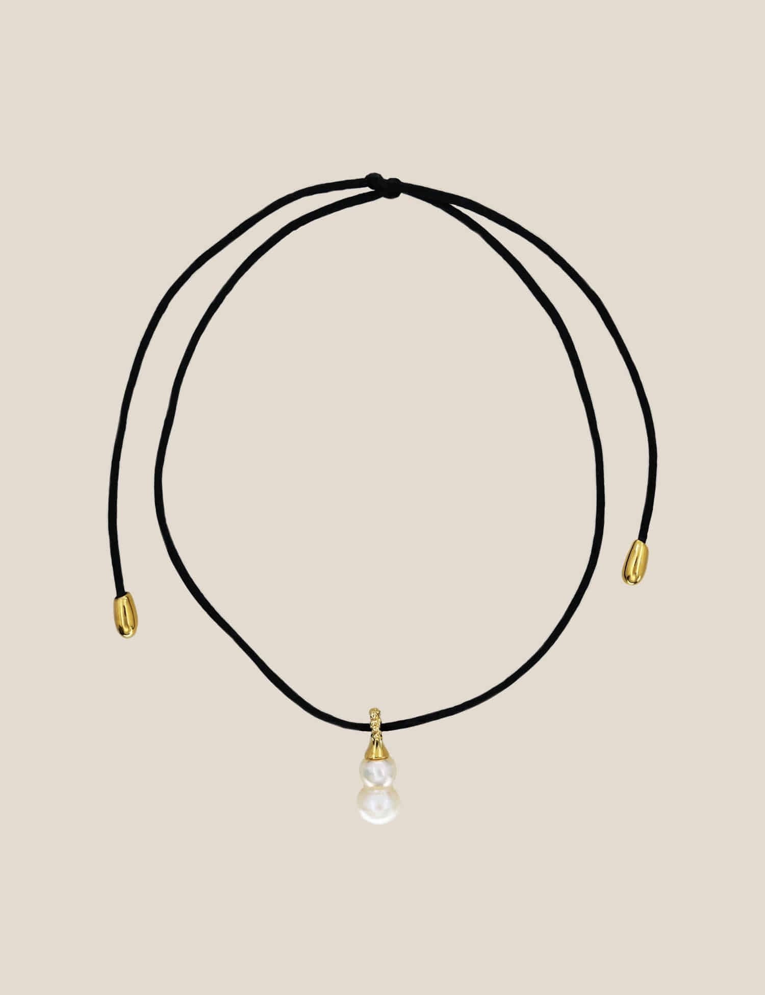 "Isabella Etou" Crinkle Pearl Black Cord Necklace