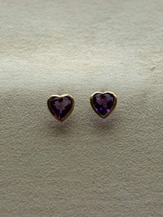 9ct  Gold Amethyst Heart Earrings (GDE-25SS022)