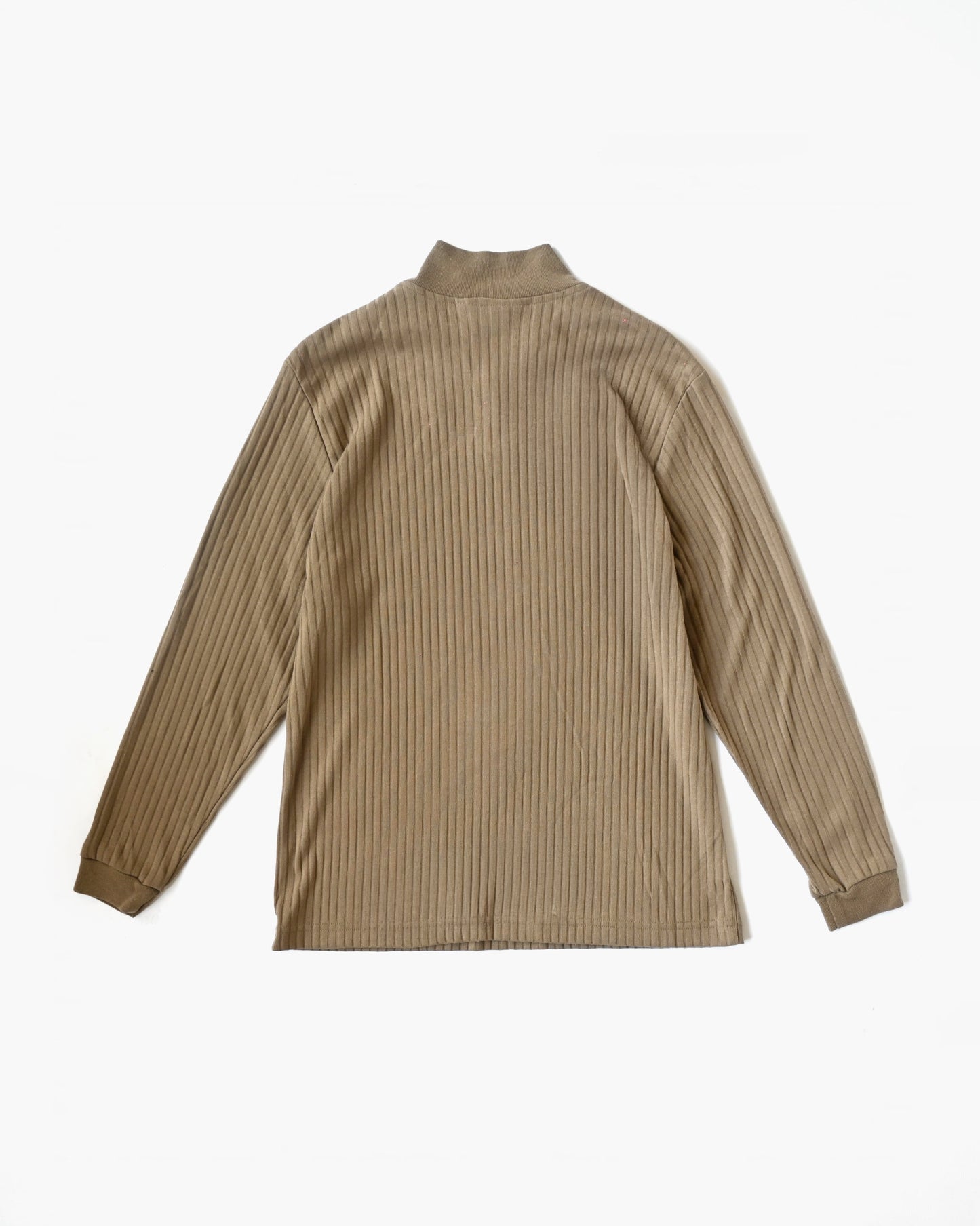 Zip-up Rib Knit Top - Beige