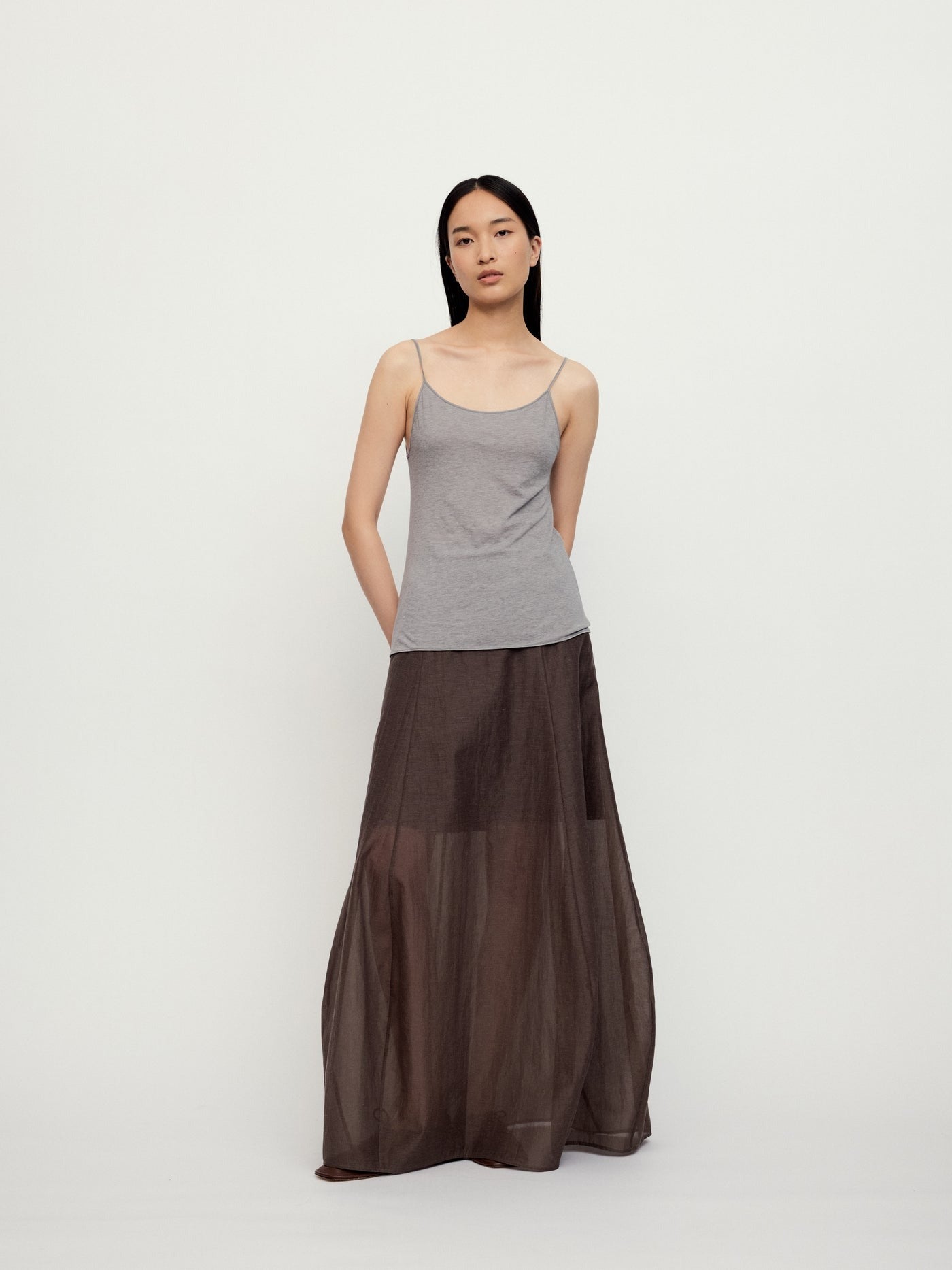 "RUOHAN" SHEER BROWN COCOON SKIRT