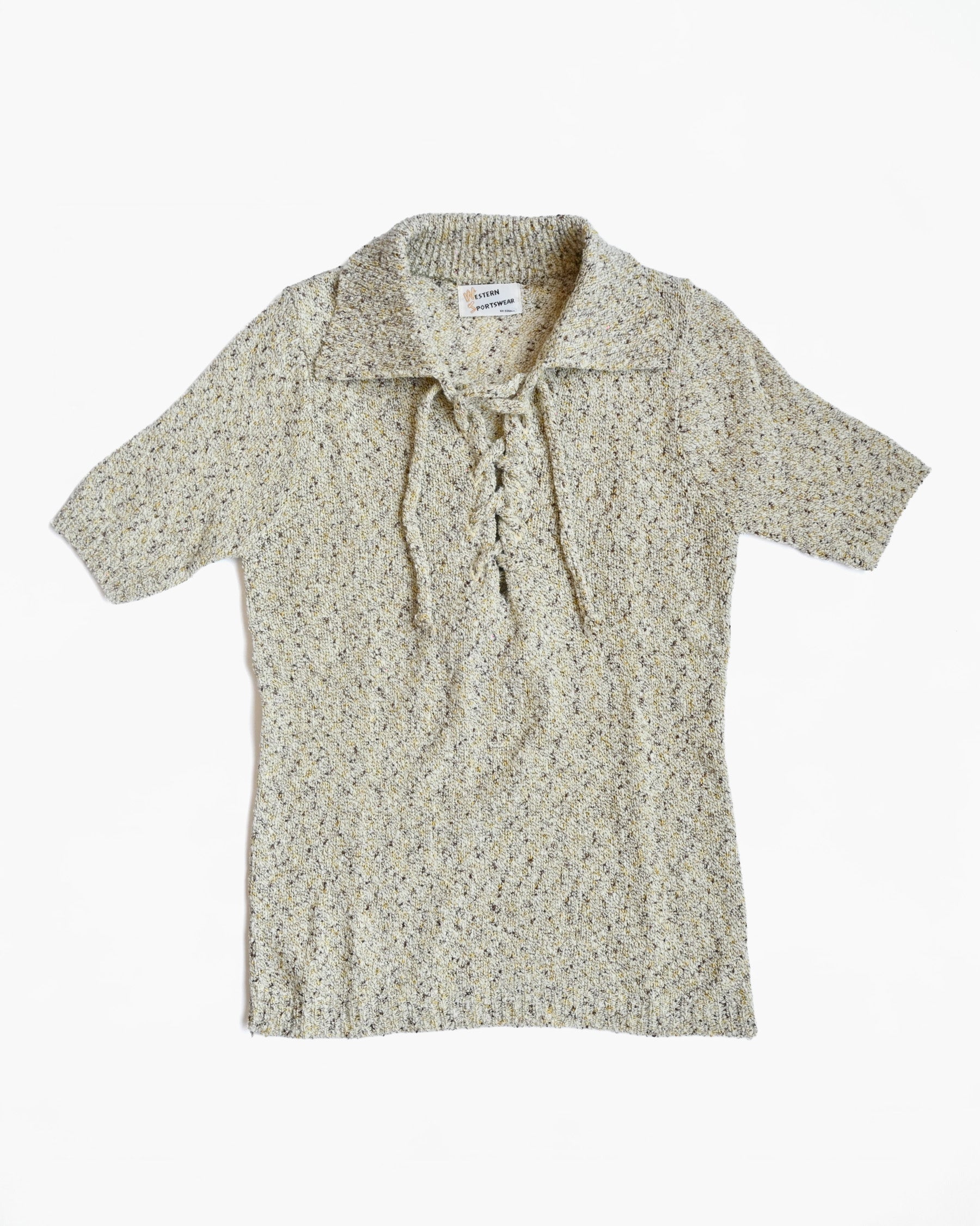 70's Lace-up Nep Knit Top