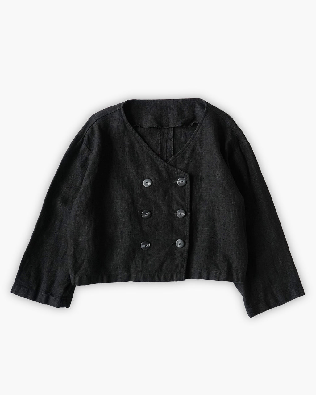 Linen Cropped Double-Breasted Jacket