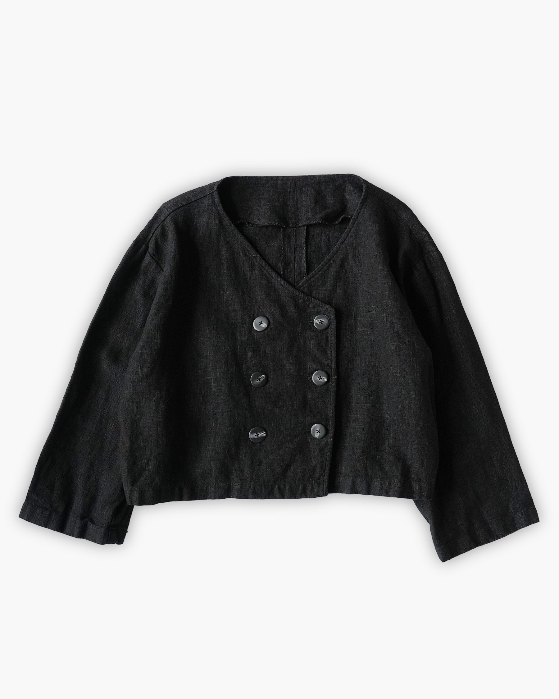 Linen Cropped Double-Breasted Jacket