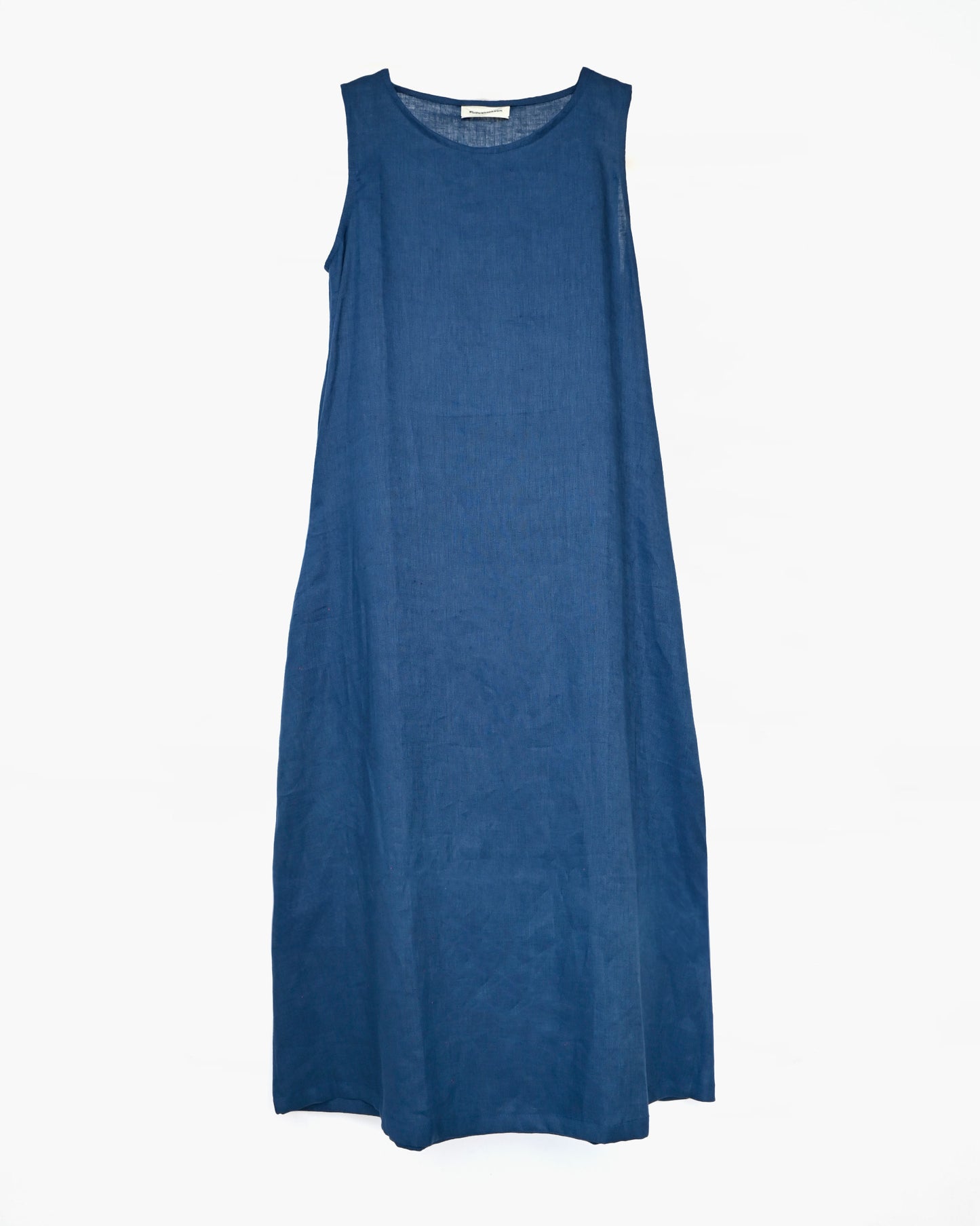 404 Linen Crew Neck Long Dress - Navy