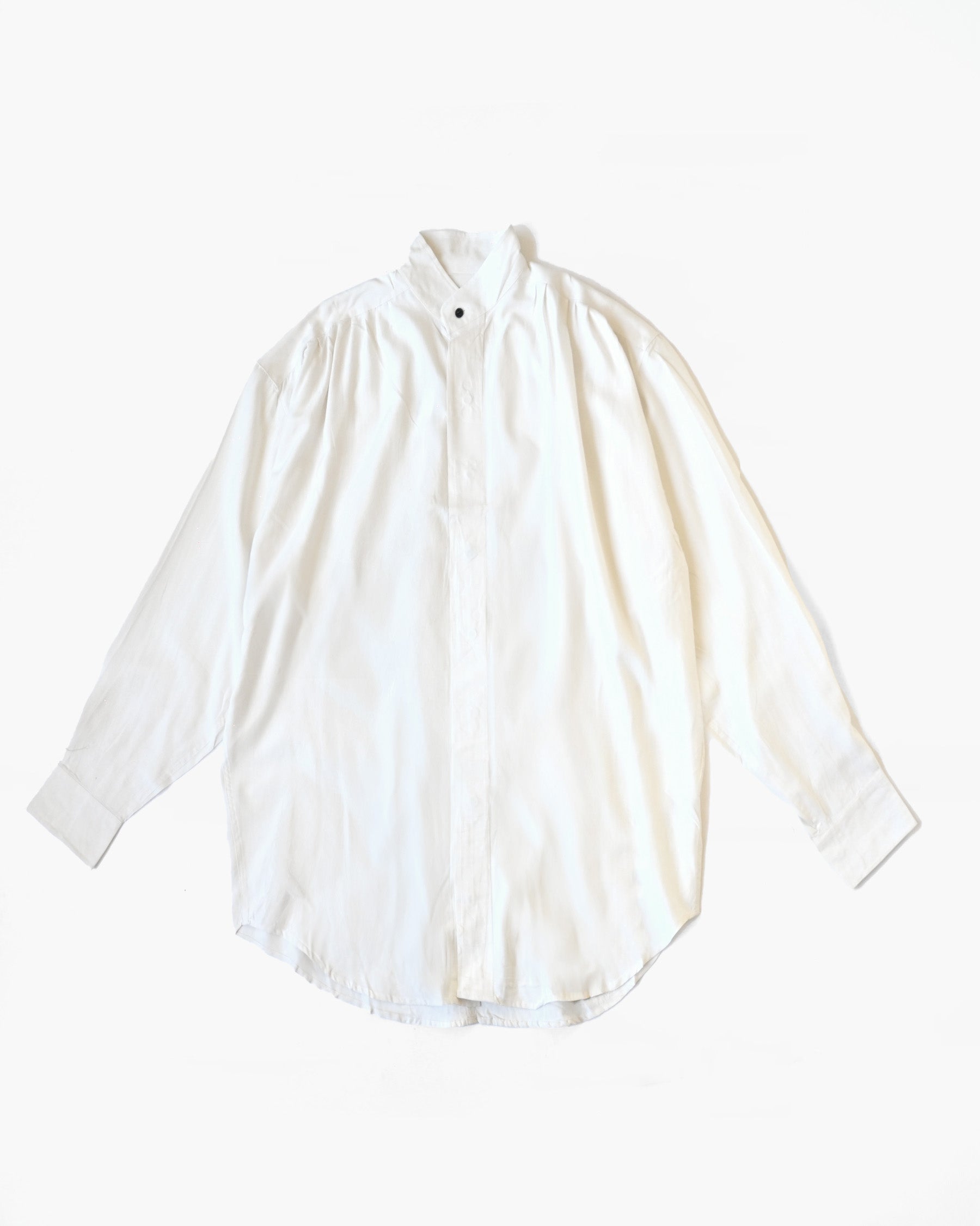 100% Silk Gathered Stand Collar White Shirt