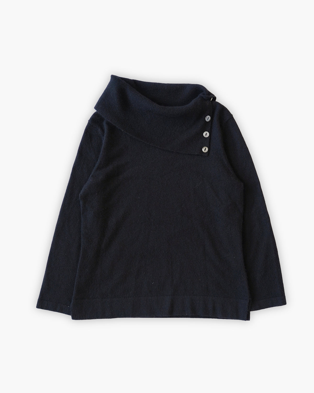 Cashmere Asymmetric Button Neck Knit