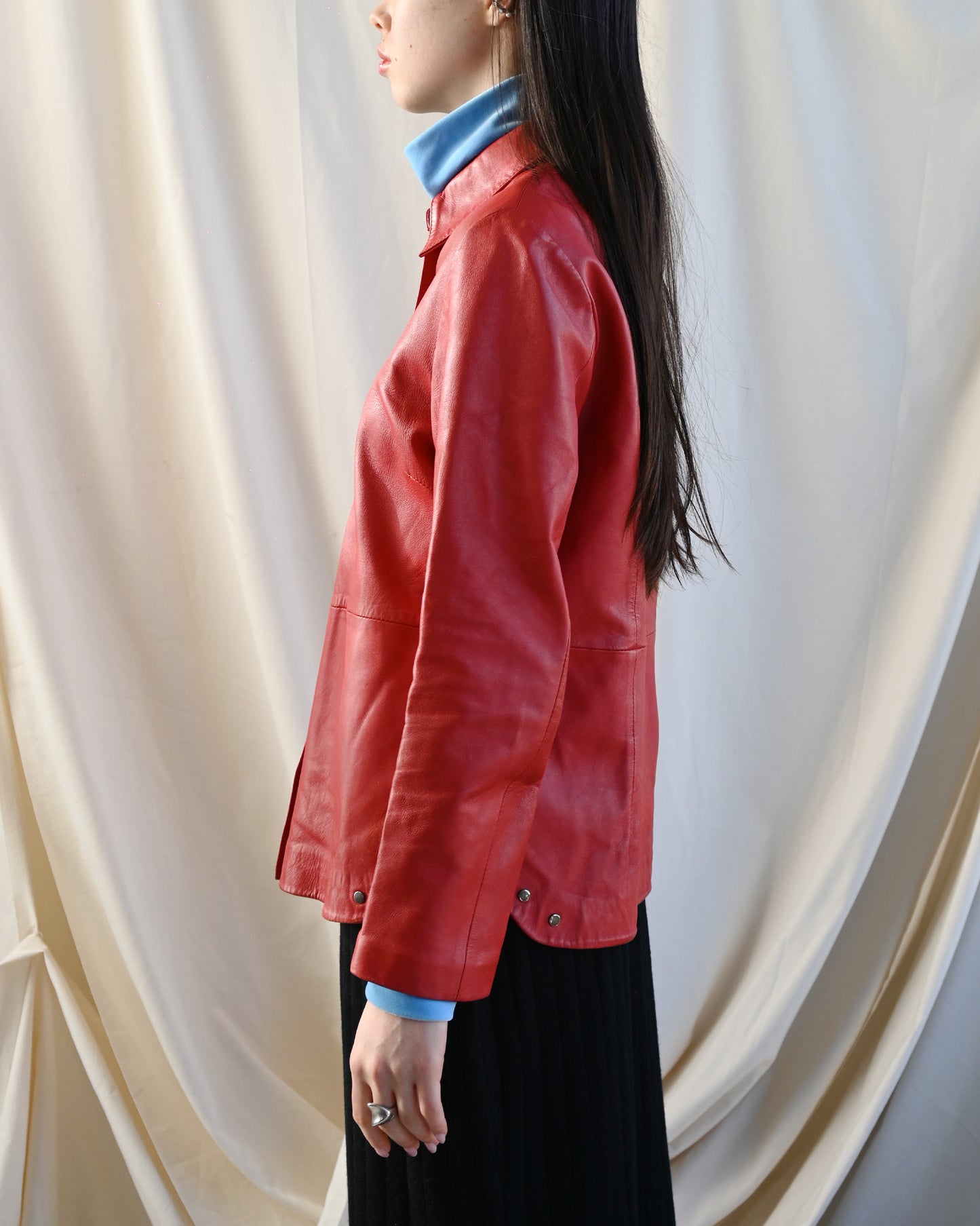 Leather Snap Button Shirt - Red