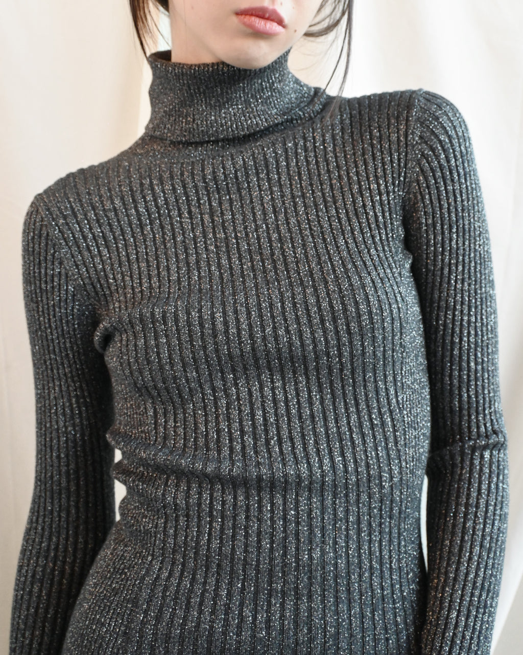 Sparkle Rib Turtle Neck - Silver