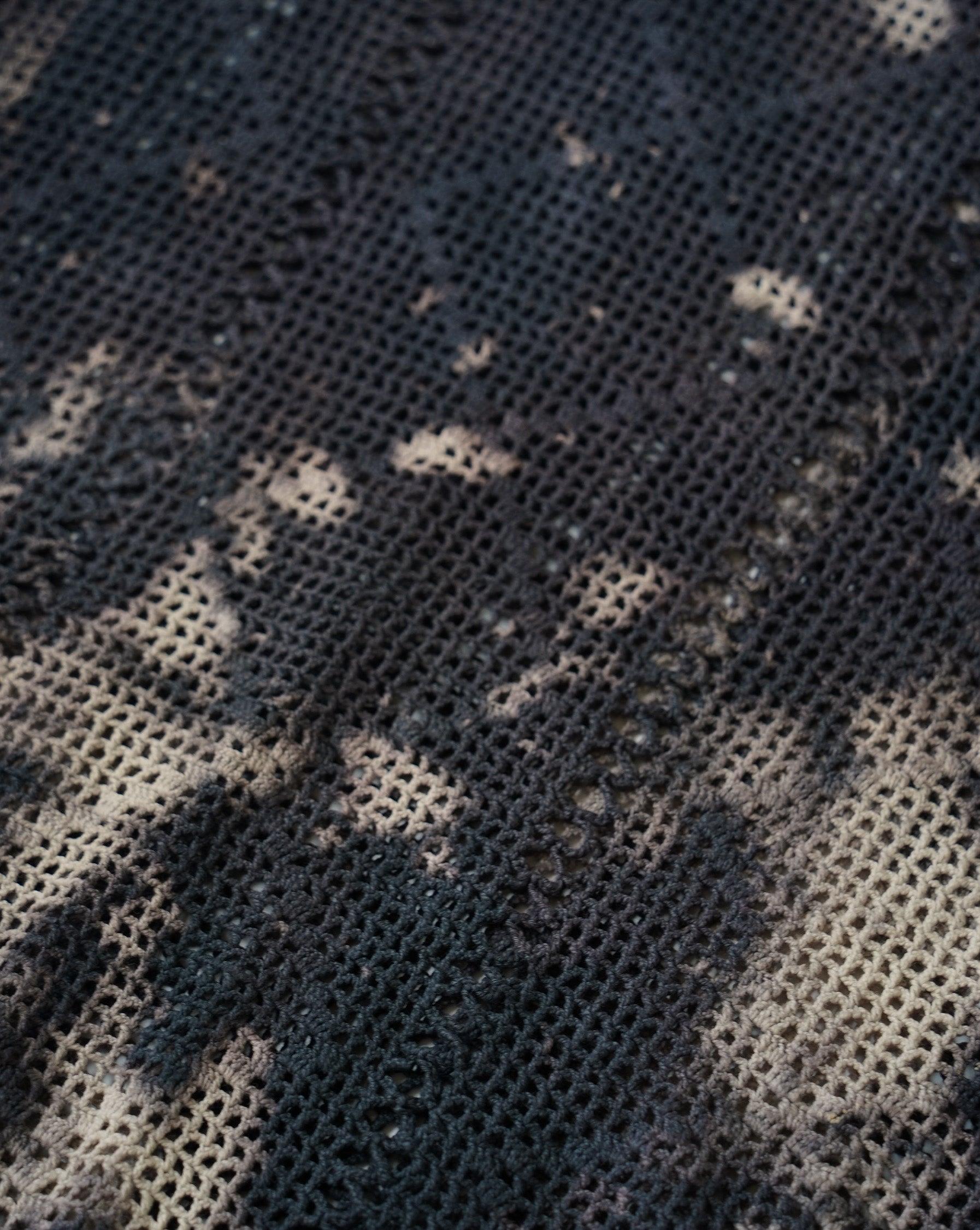 Bleach Dyed Openwork Knit Top with Jagged Hem