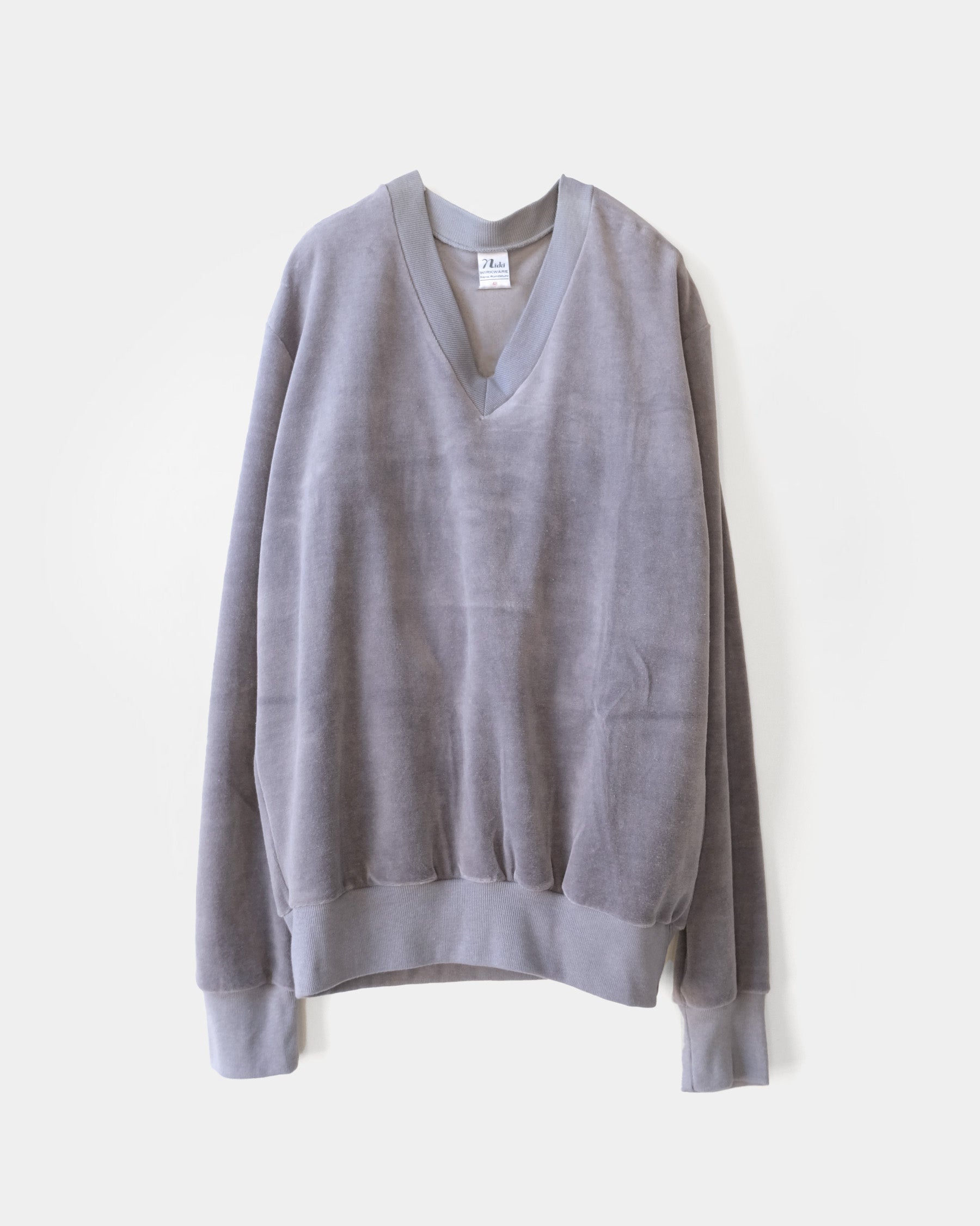 Cotton Velour V-neck Top - Grey