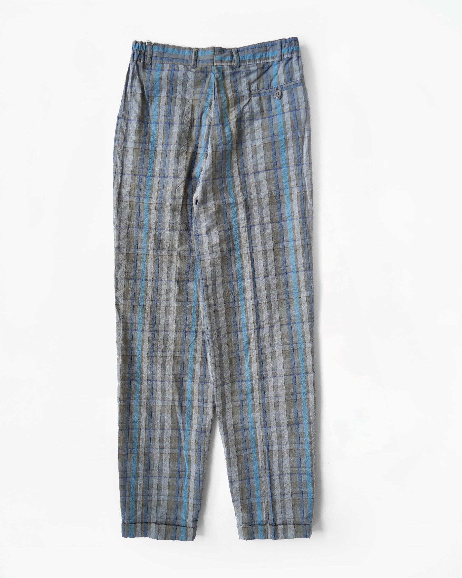 Cotton Blend Plaid Trousers