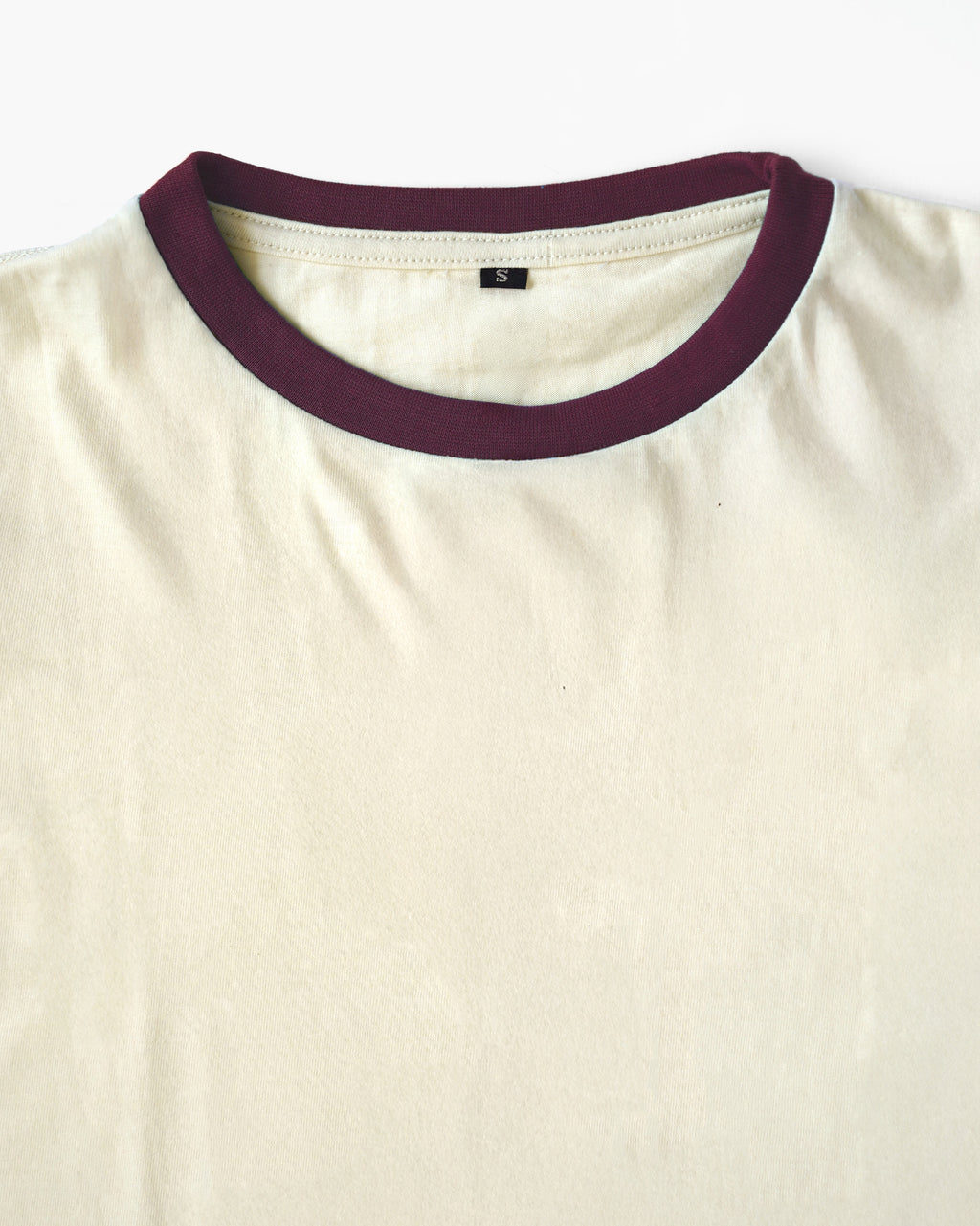 Rib Ringer Tee - Ivory × Wine