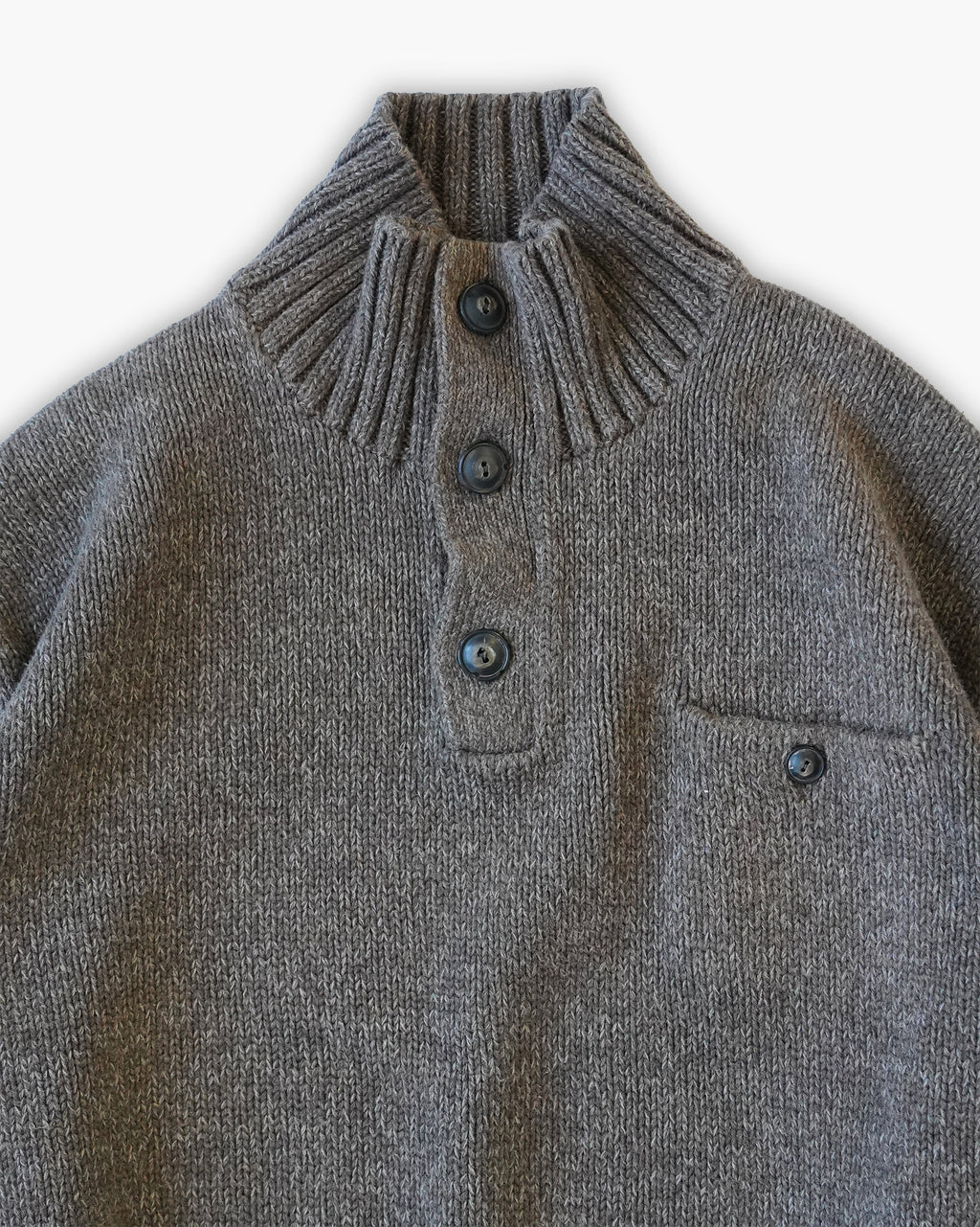 Brown Half-Button Stand Collar Knit Sweater