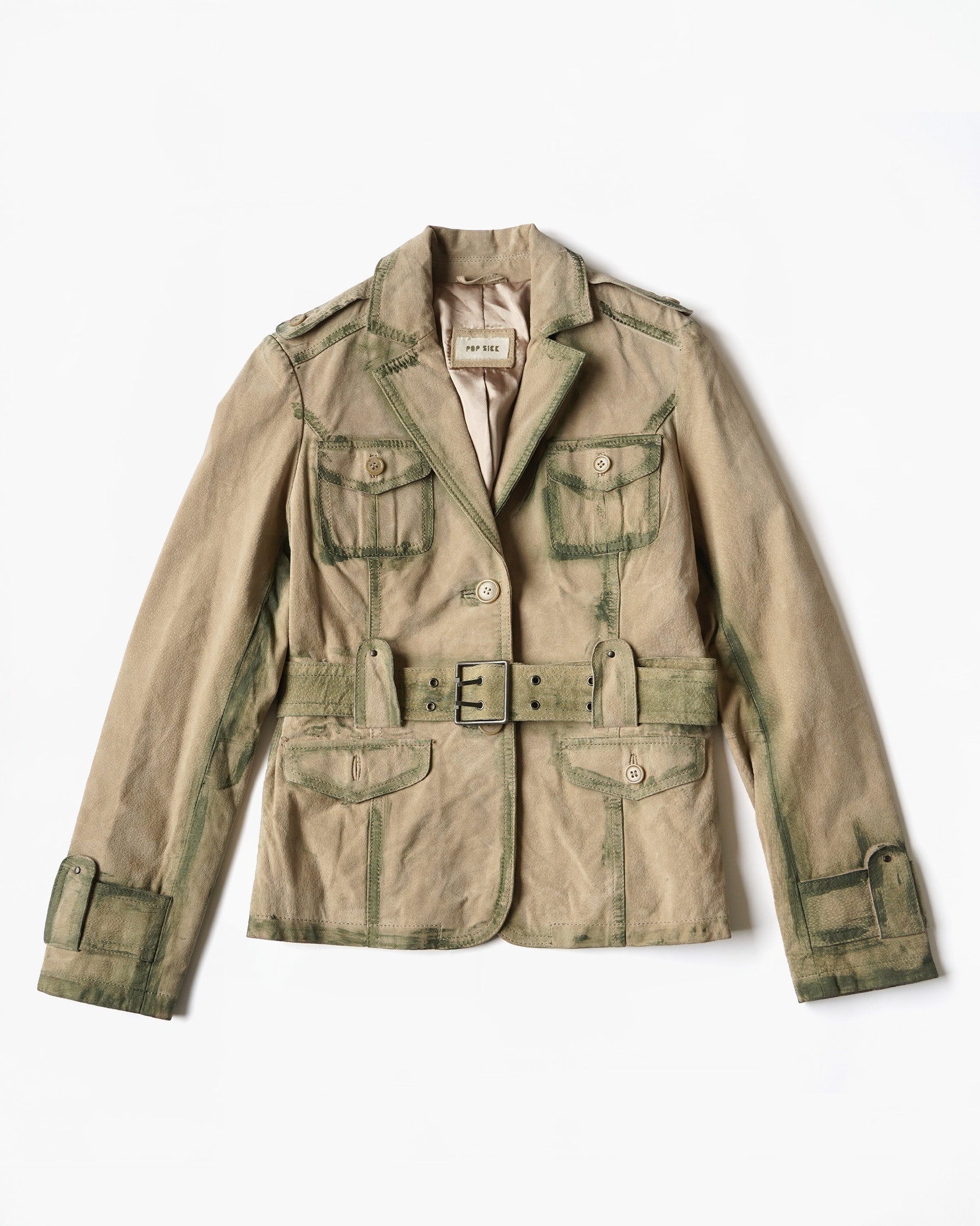 Painted Leather Jacket with Belt