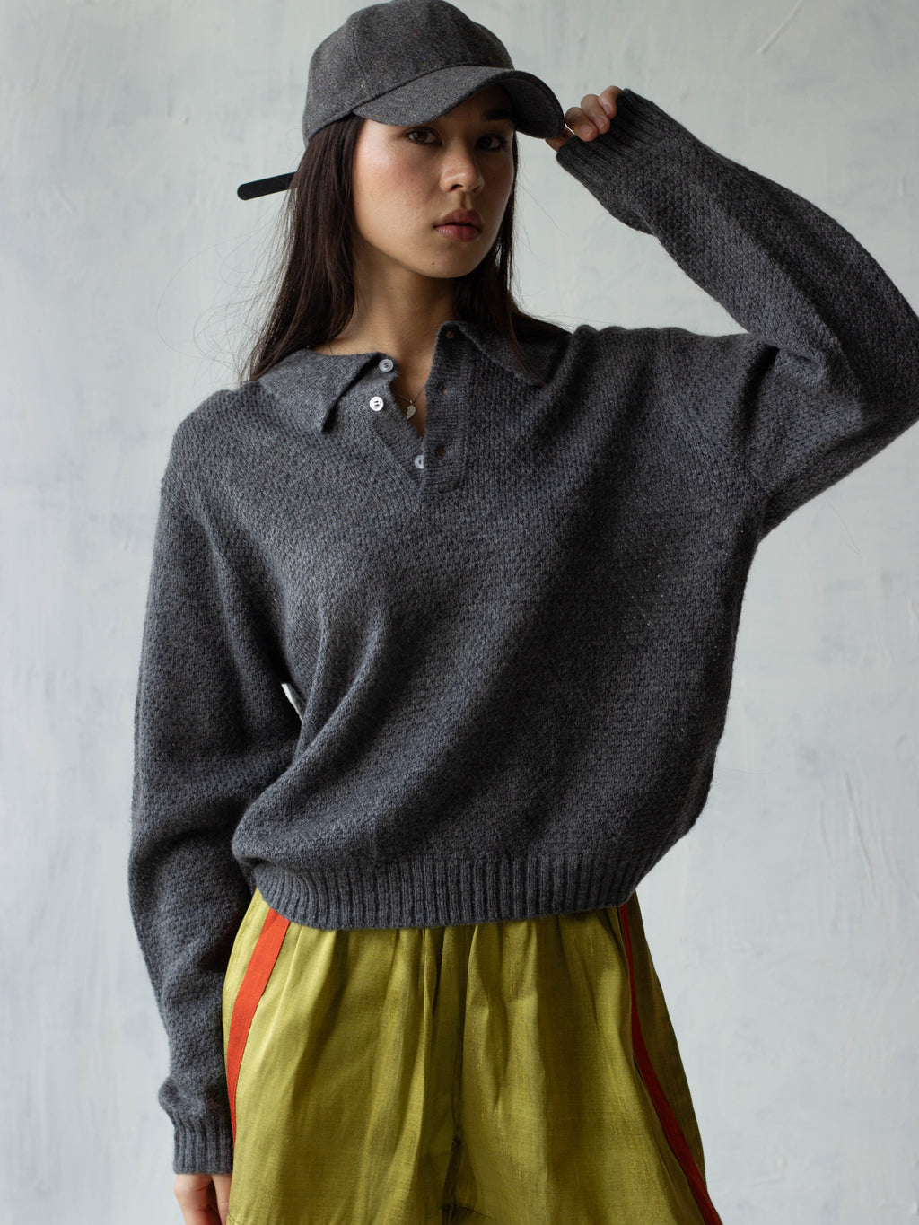 404 Mohair Blend Knit Polo - Gray