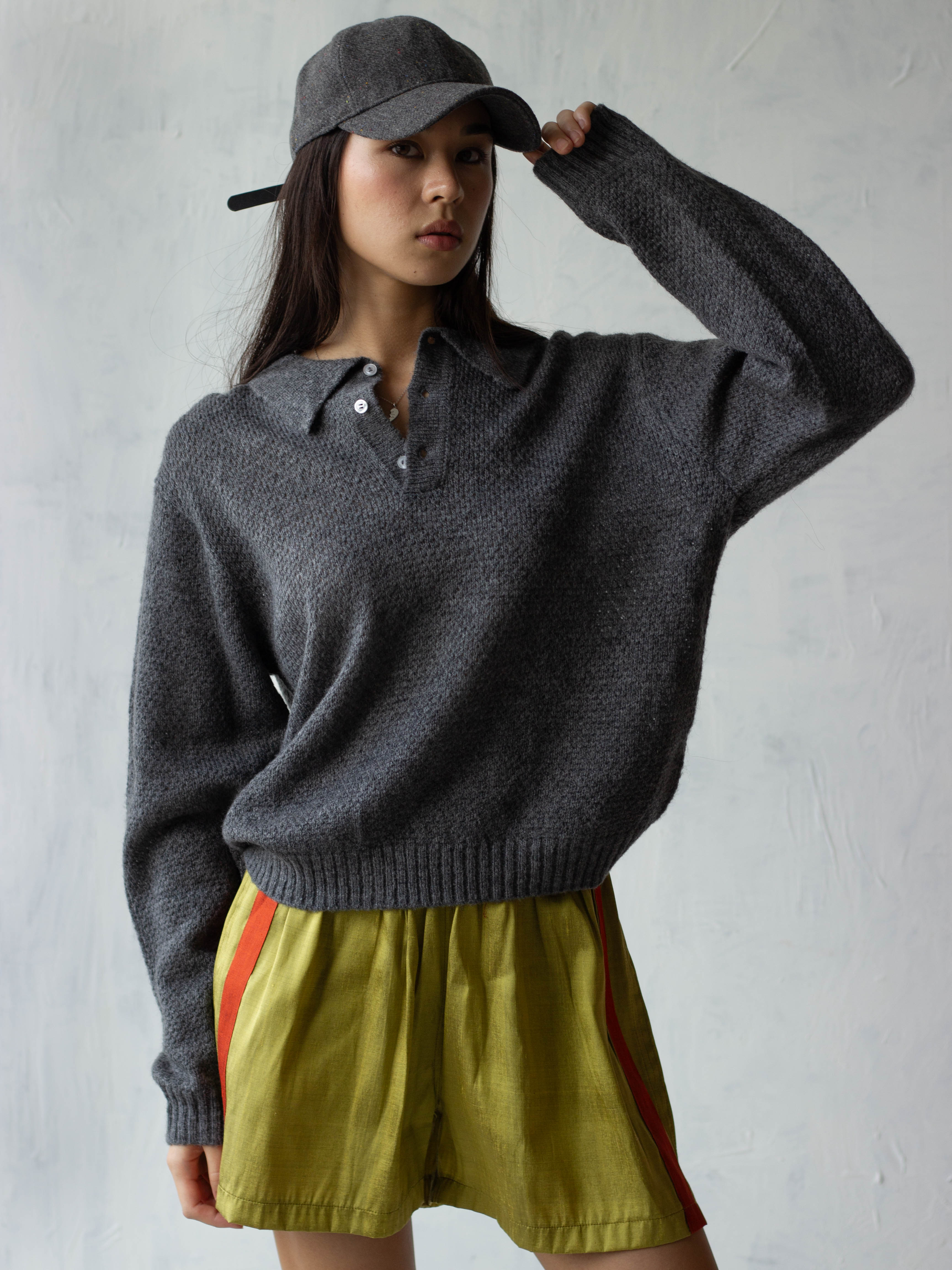 [Pre-order] Mohair Blend Knit Polo - Gray
