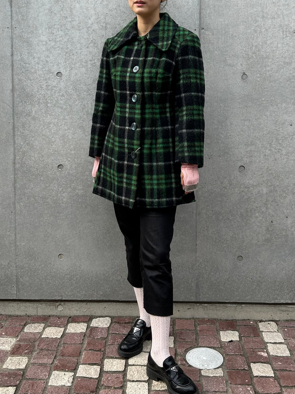 Green Plaid Wool Coat