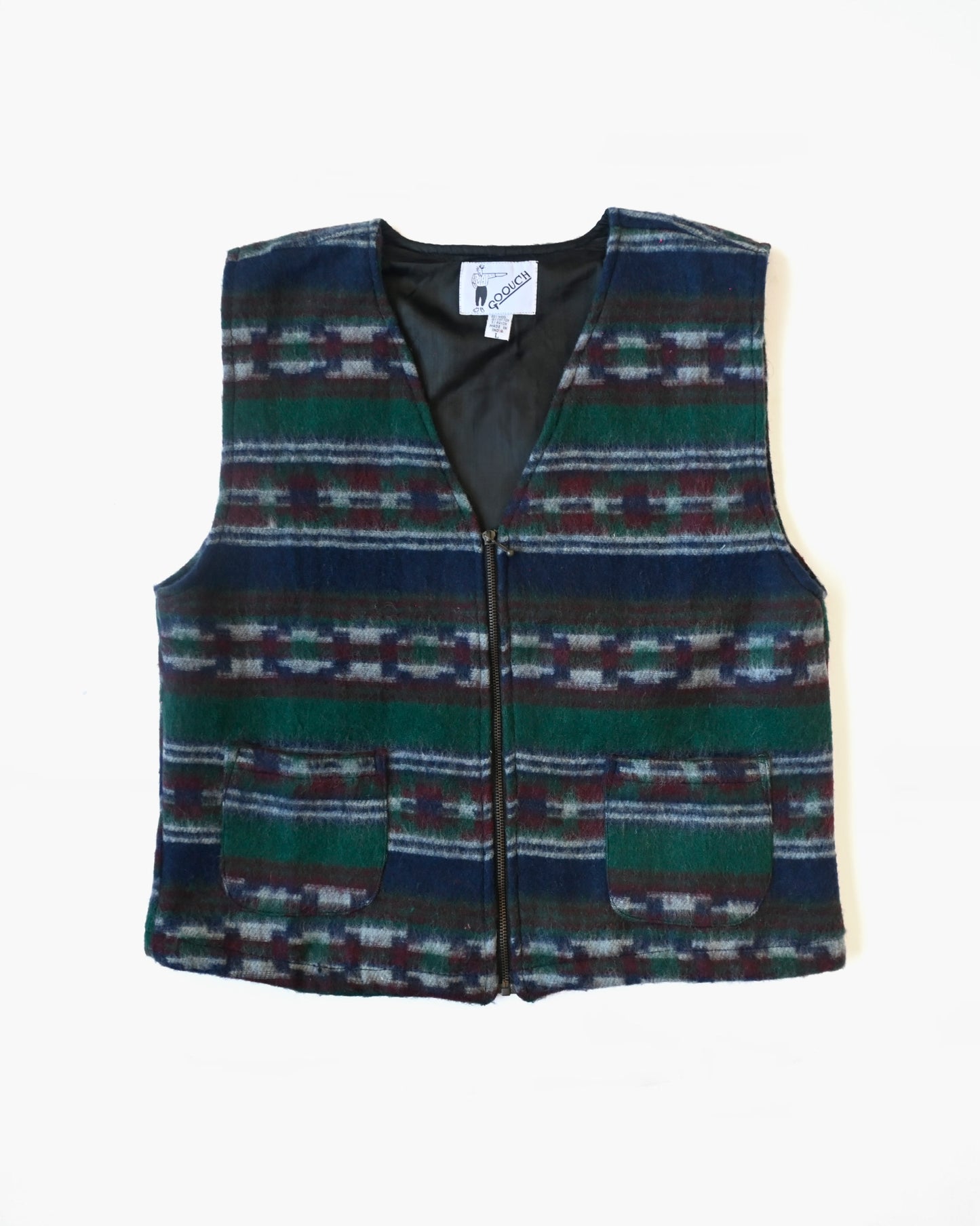 Patterned Zip Vest - Green