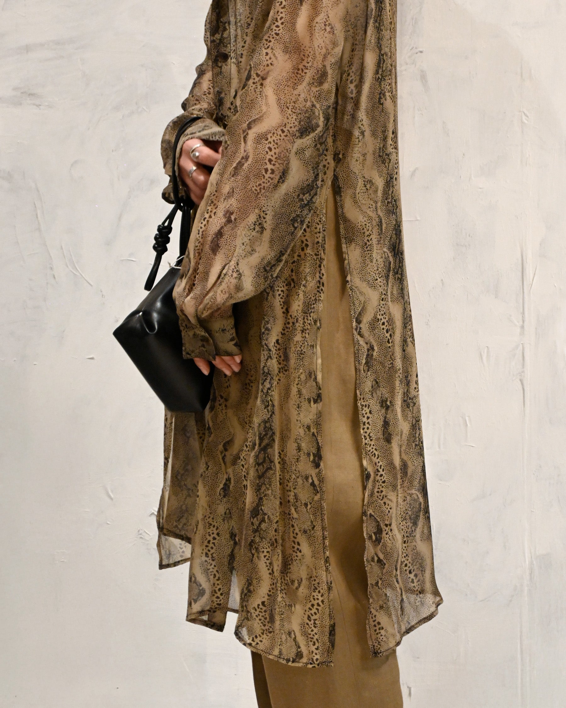 100% Silk Patterned Sheer Long Shirt