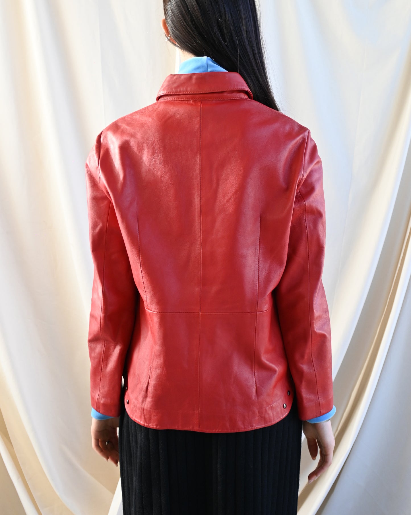 Leather Snap Button Shirt - Red