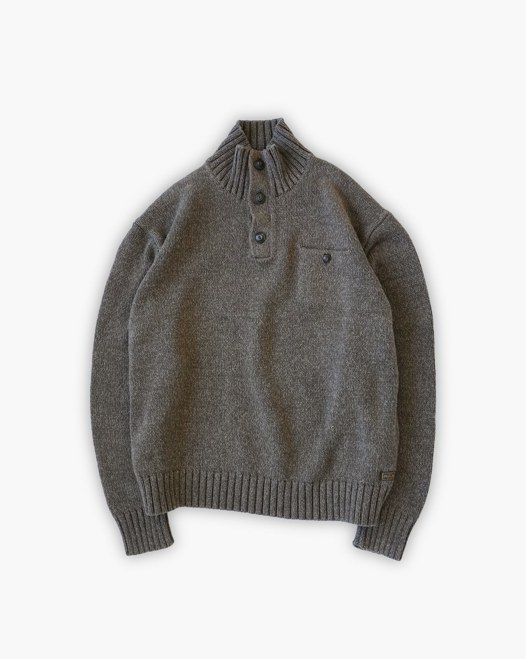 Brown Half-Button Stand Collar Knit Sweater