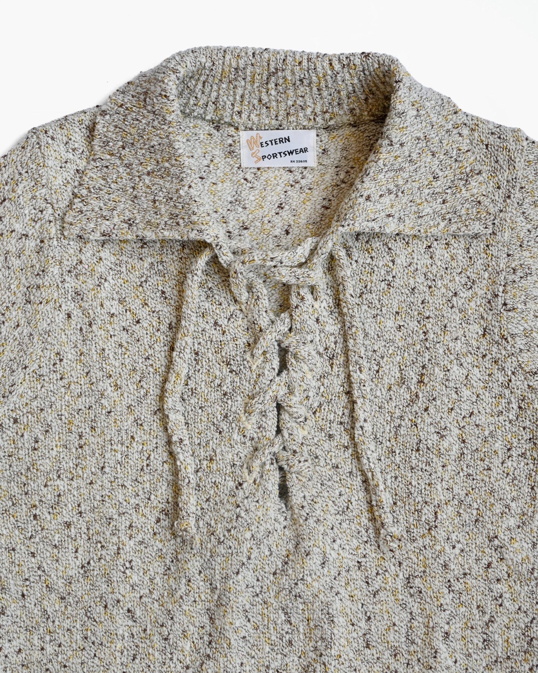 70's Lace-up Nep Knit Top