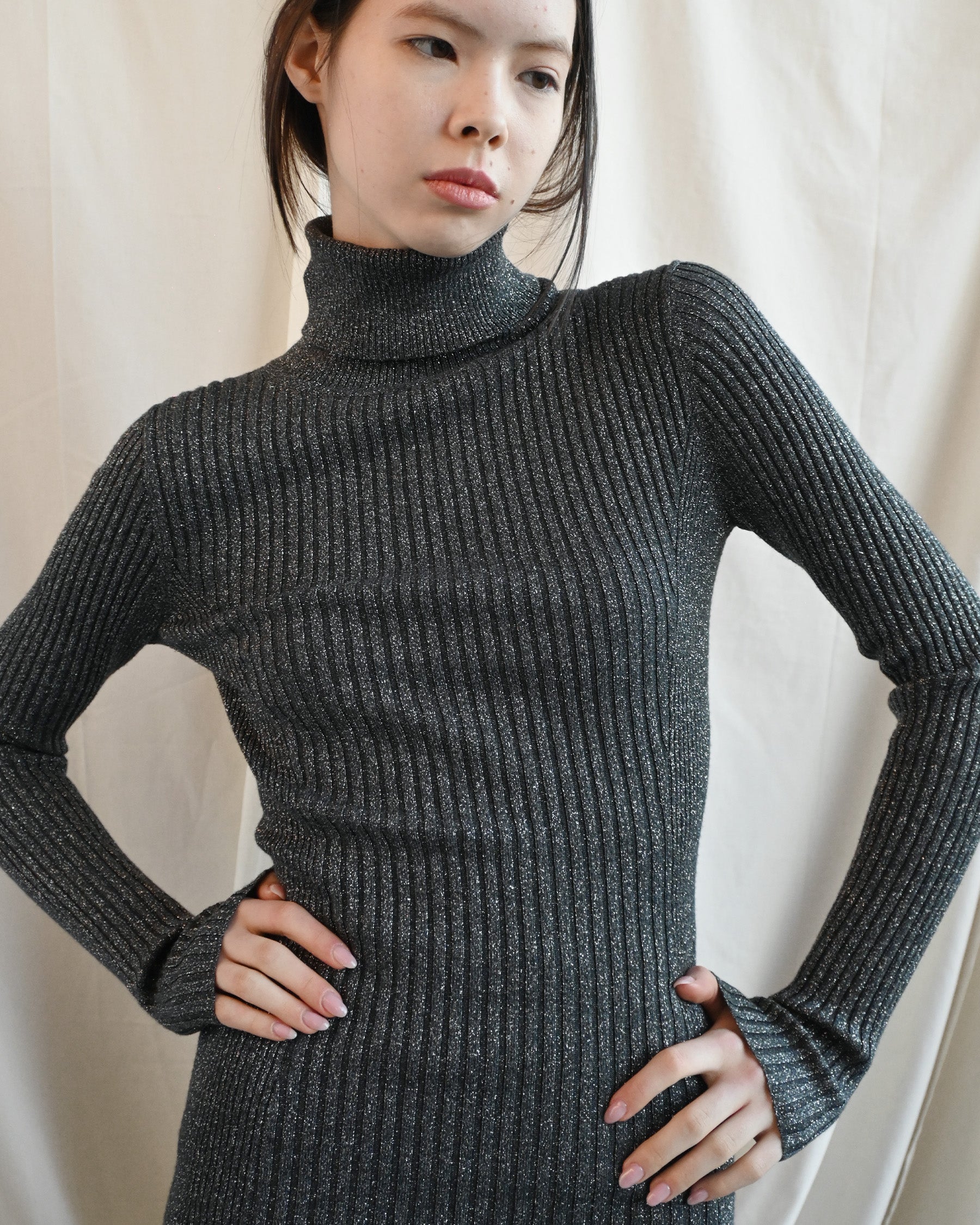 Sparkle Rib Turtle Neck - Silver