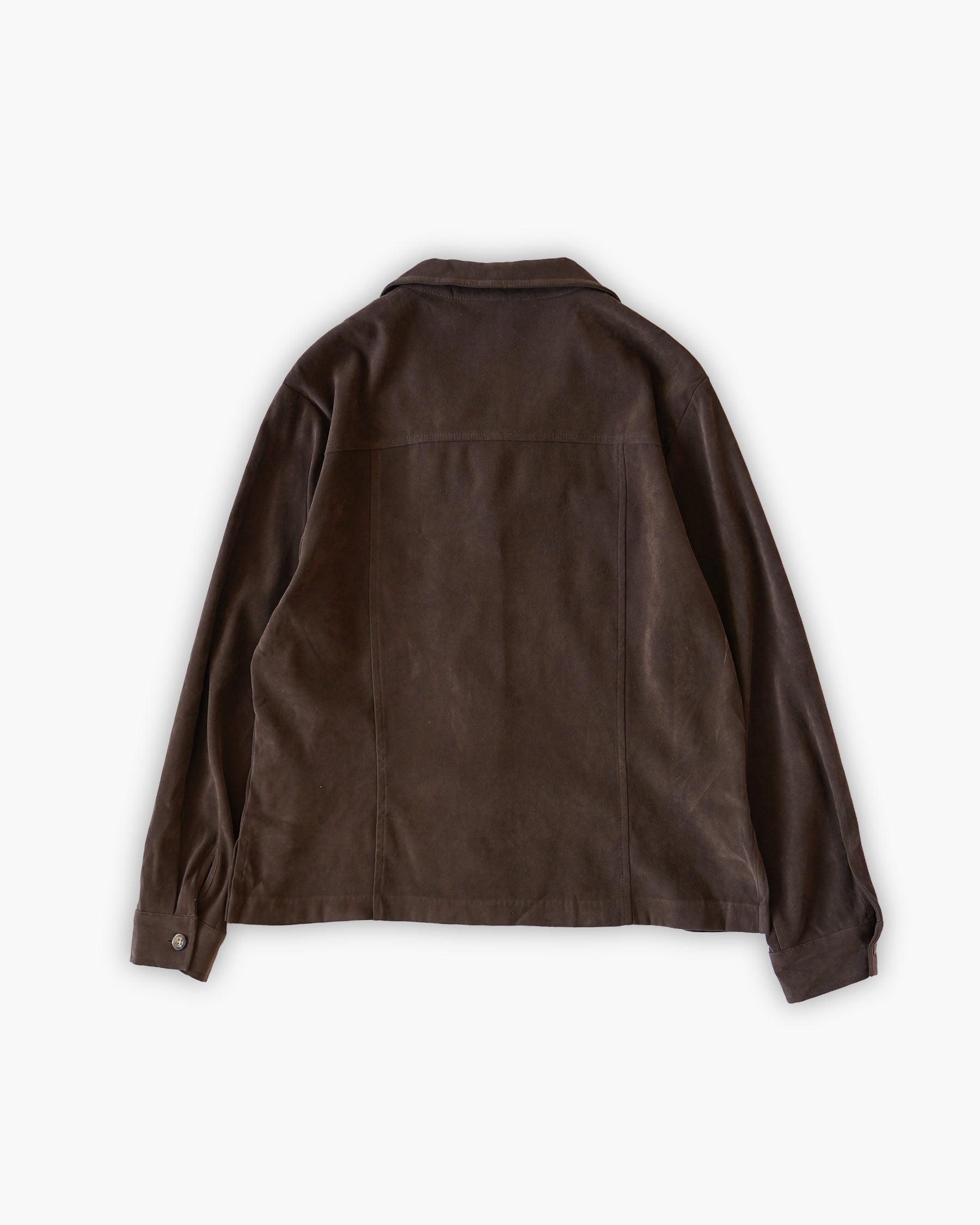 Soft Peach Skin Open Collar L/S Shirt - Brown