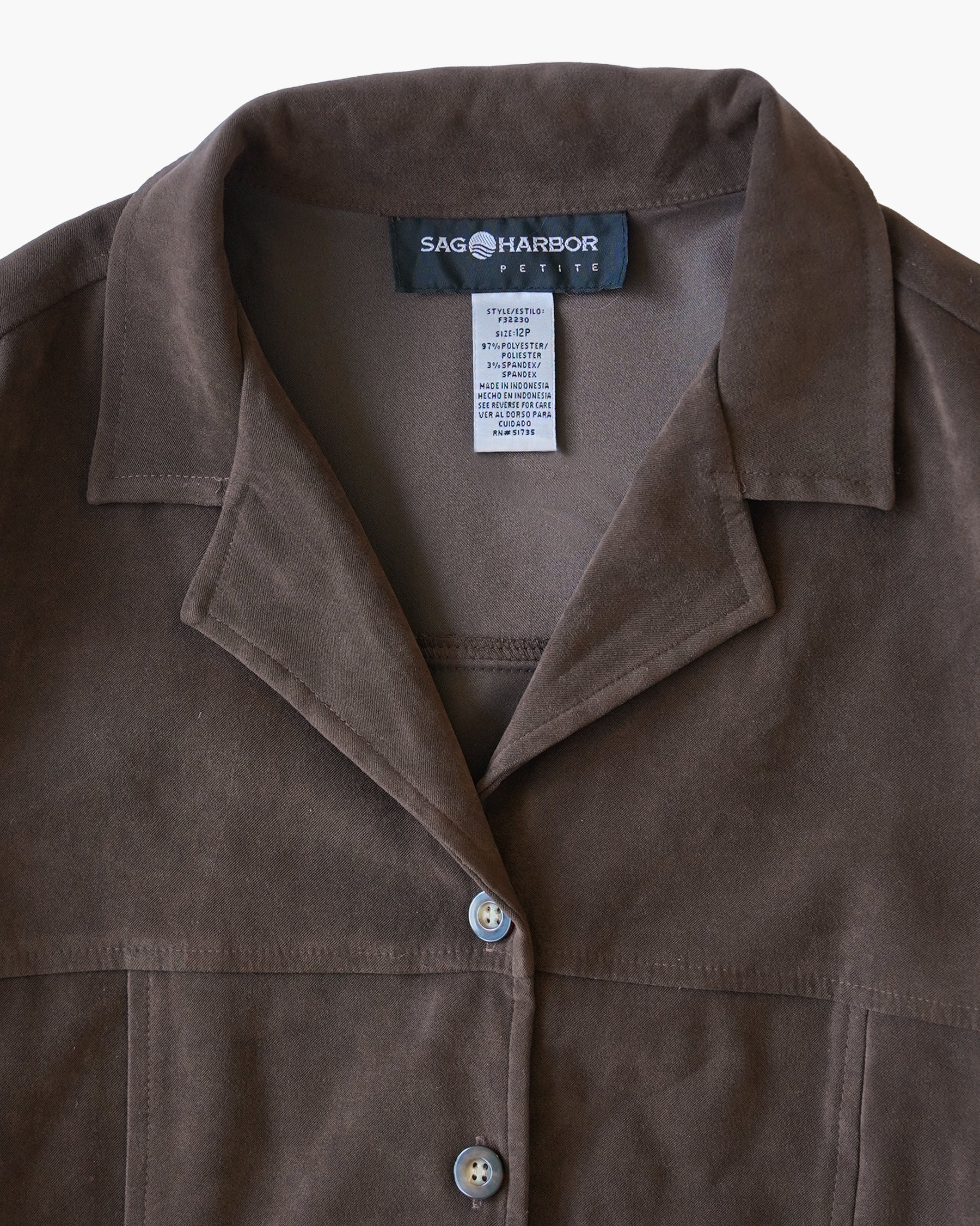 Soft Peach Skin Open Collar L/S Shirt - Brown