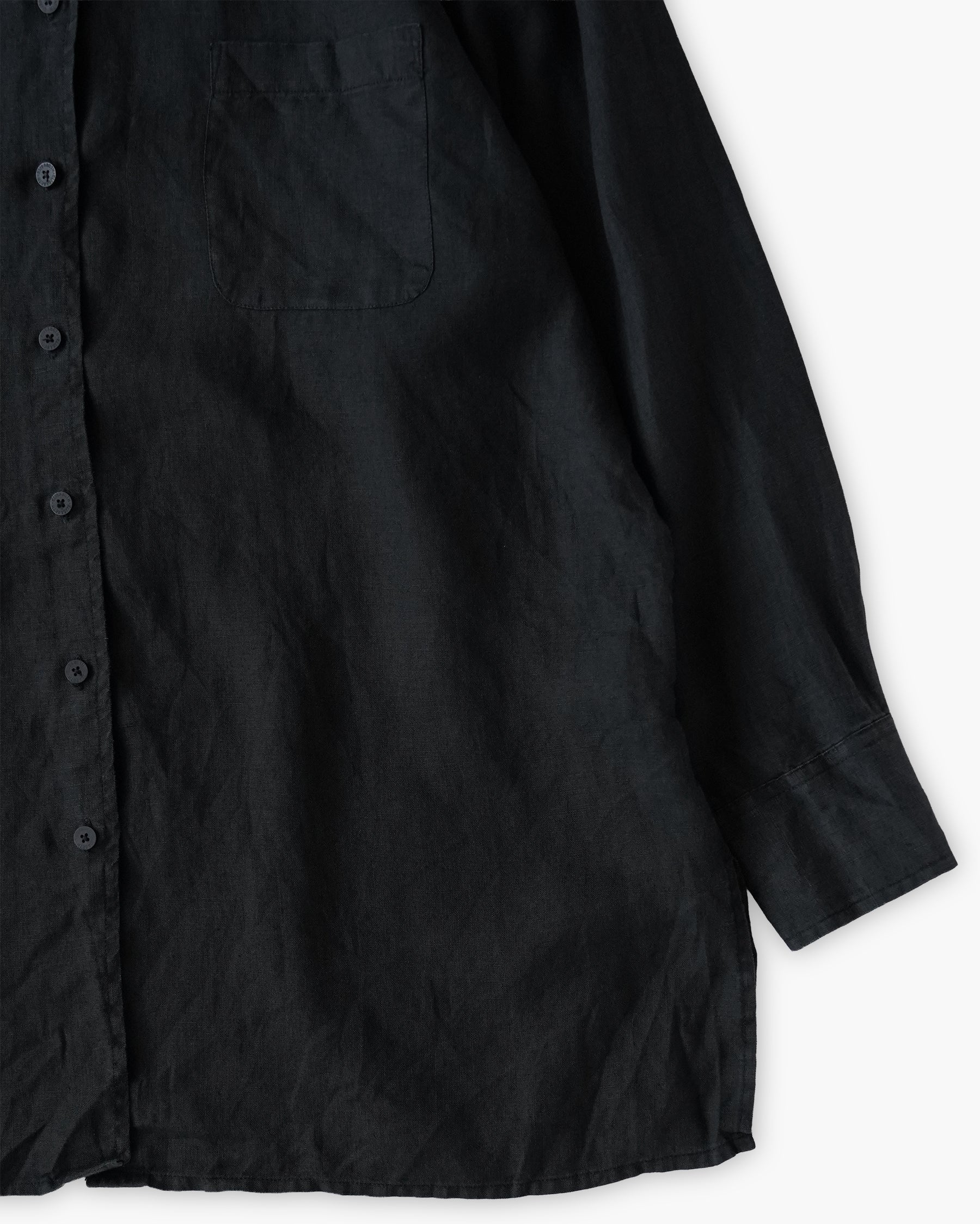 100% Linen Oversized L/S Shirt - Black