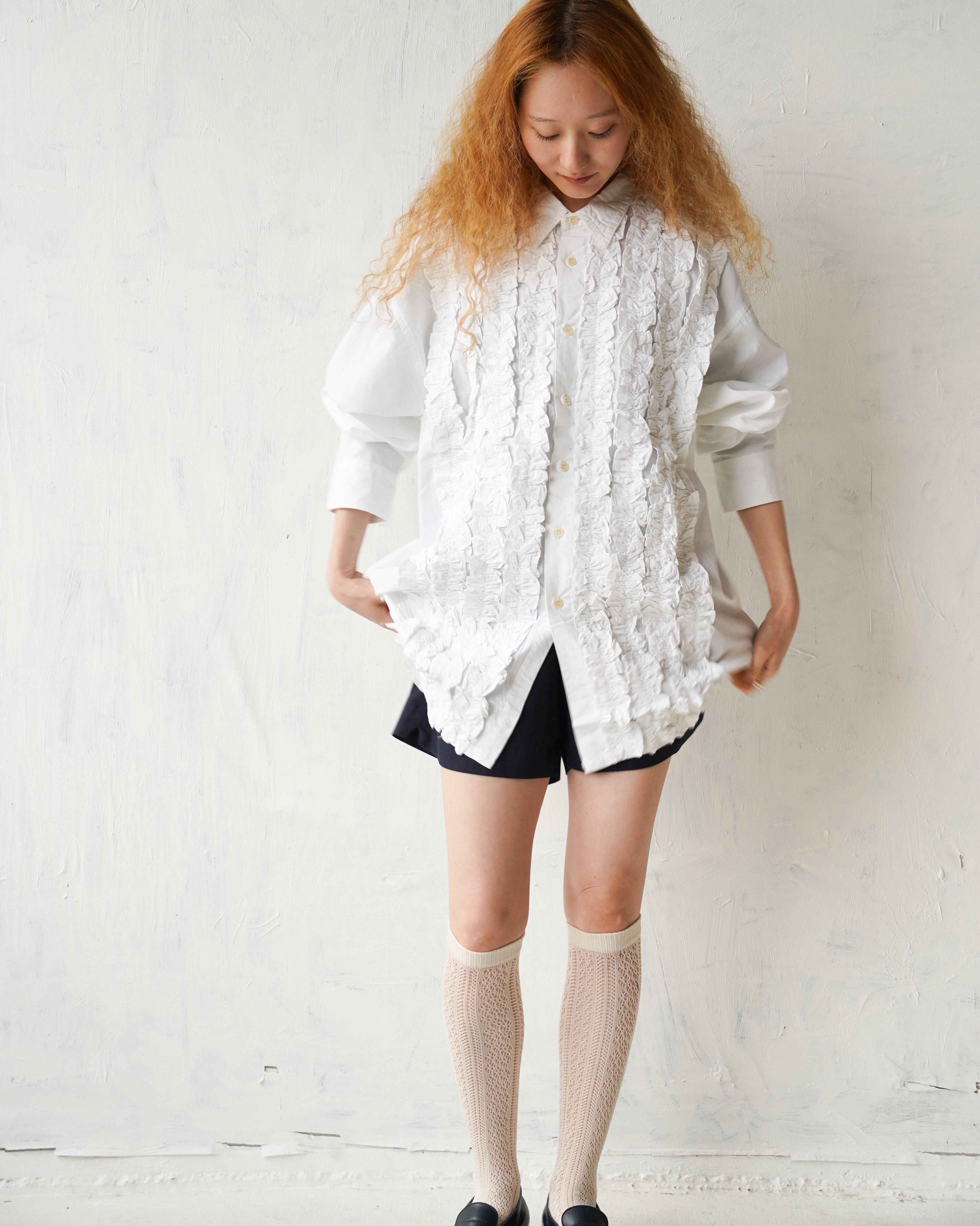 100% Cotton White Ruffle Shirt