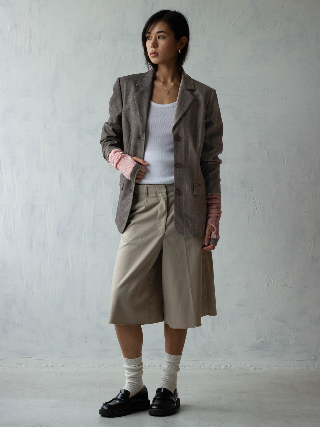 Cut-off Rayon Pants - Light Beige