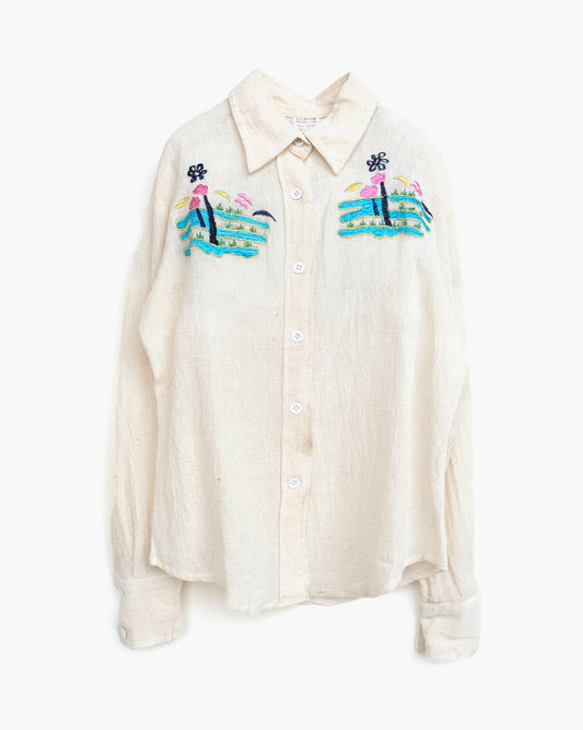 70'S Hand Embroidered Gauze Shirts