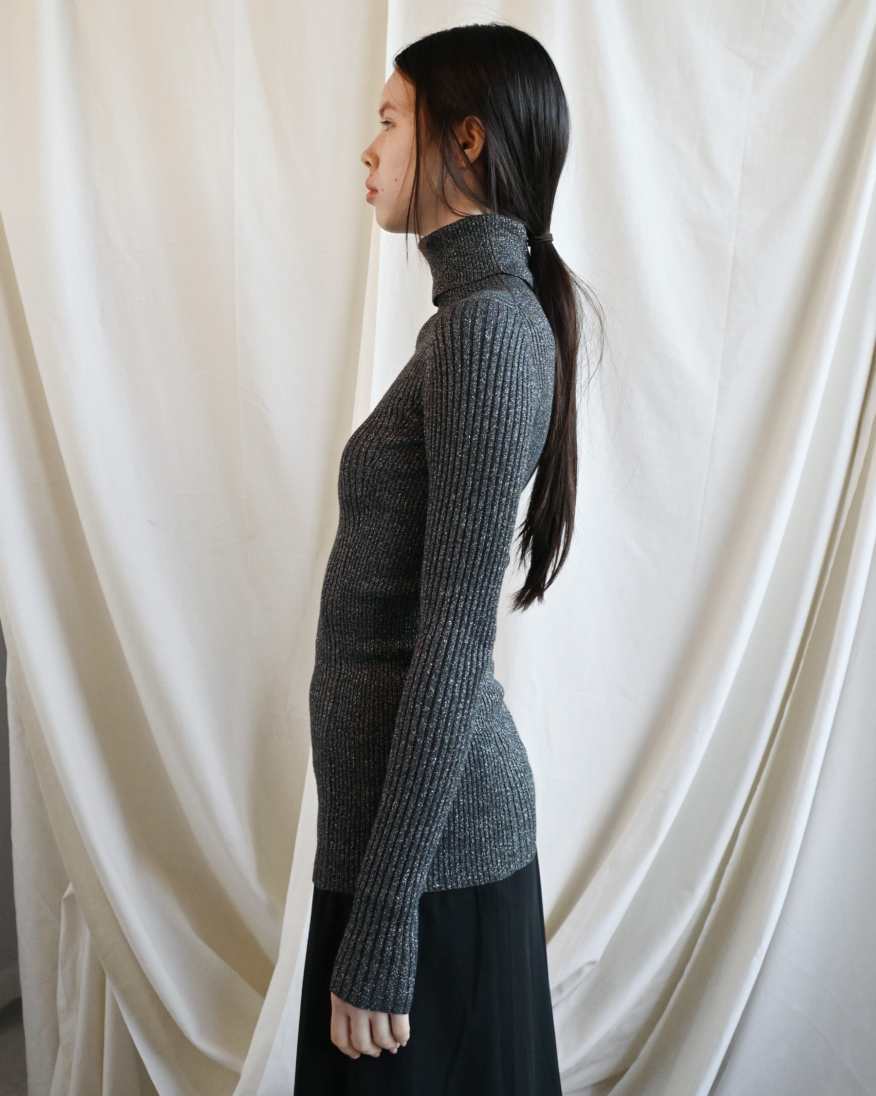 Sparkle Rib Turtle Neck - Silver