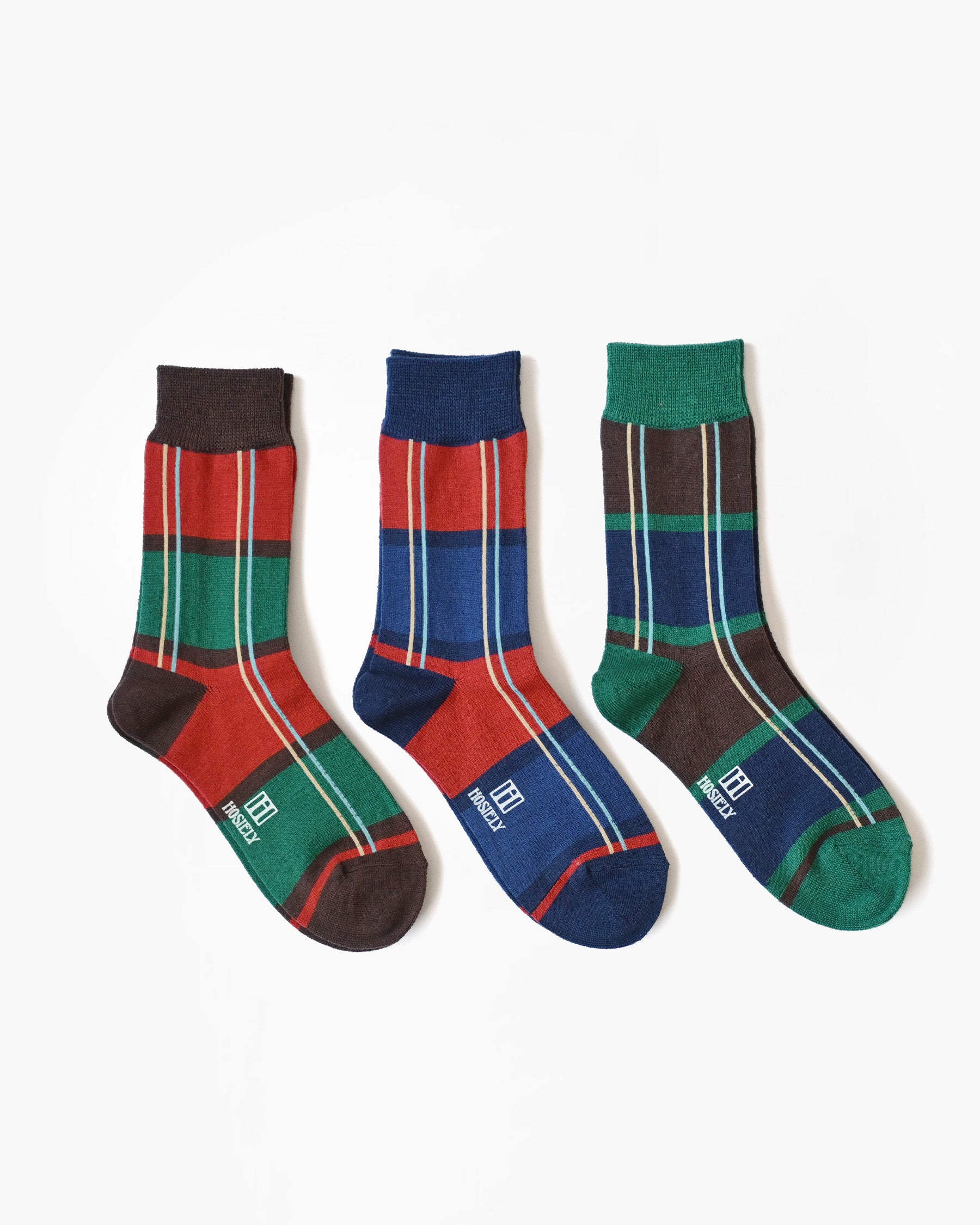 Wool Plaid Socks - Brown